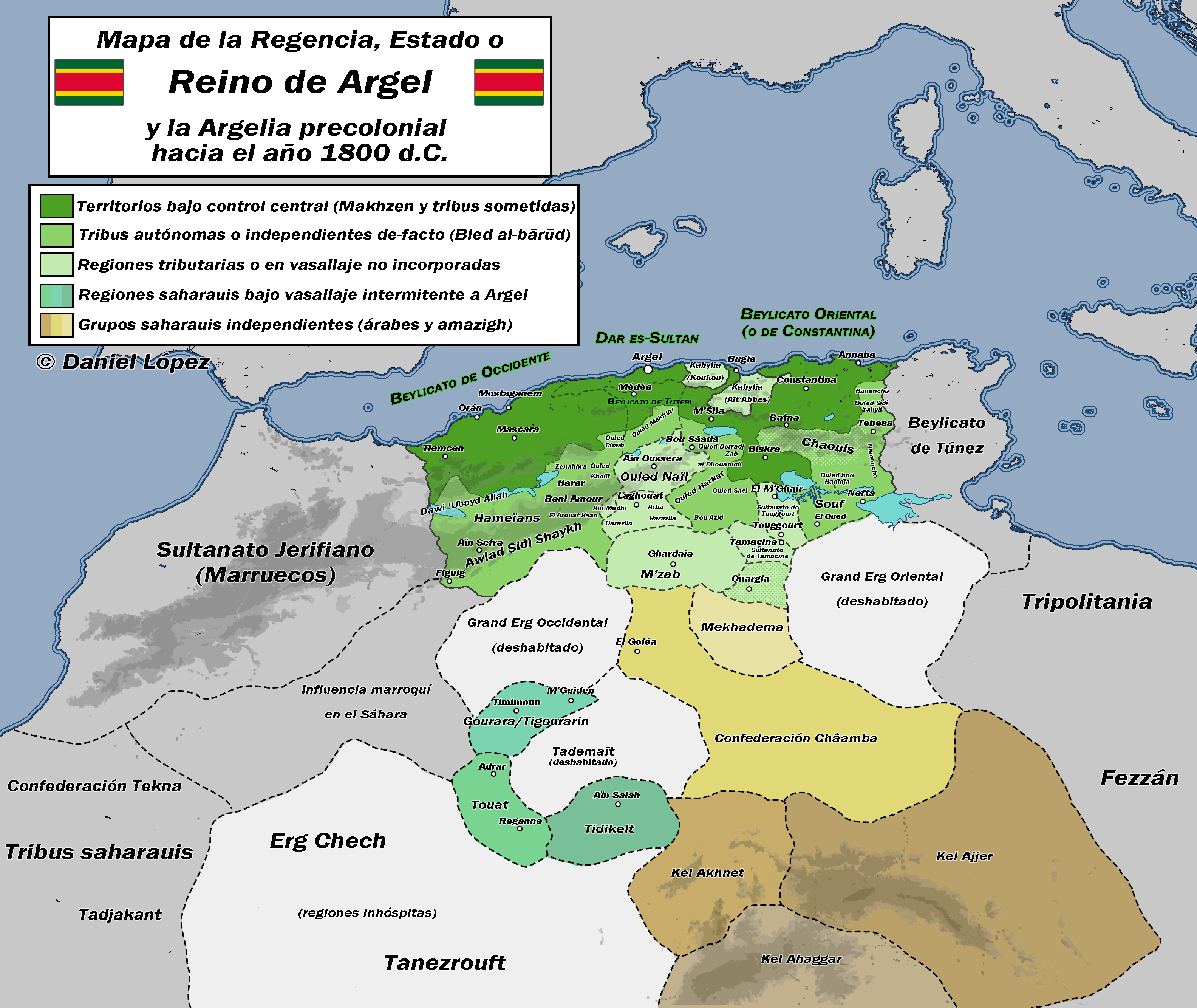 Map of the Regency of Algiers and Precolonial Algeria, Circa 1800