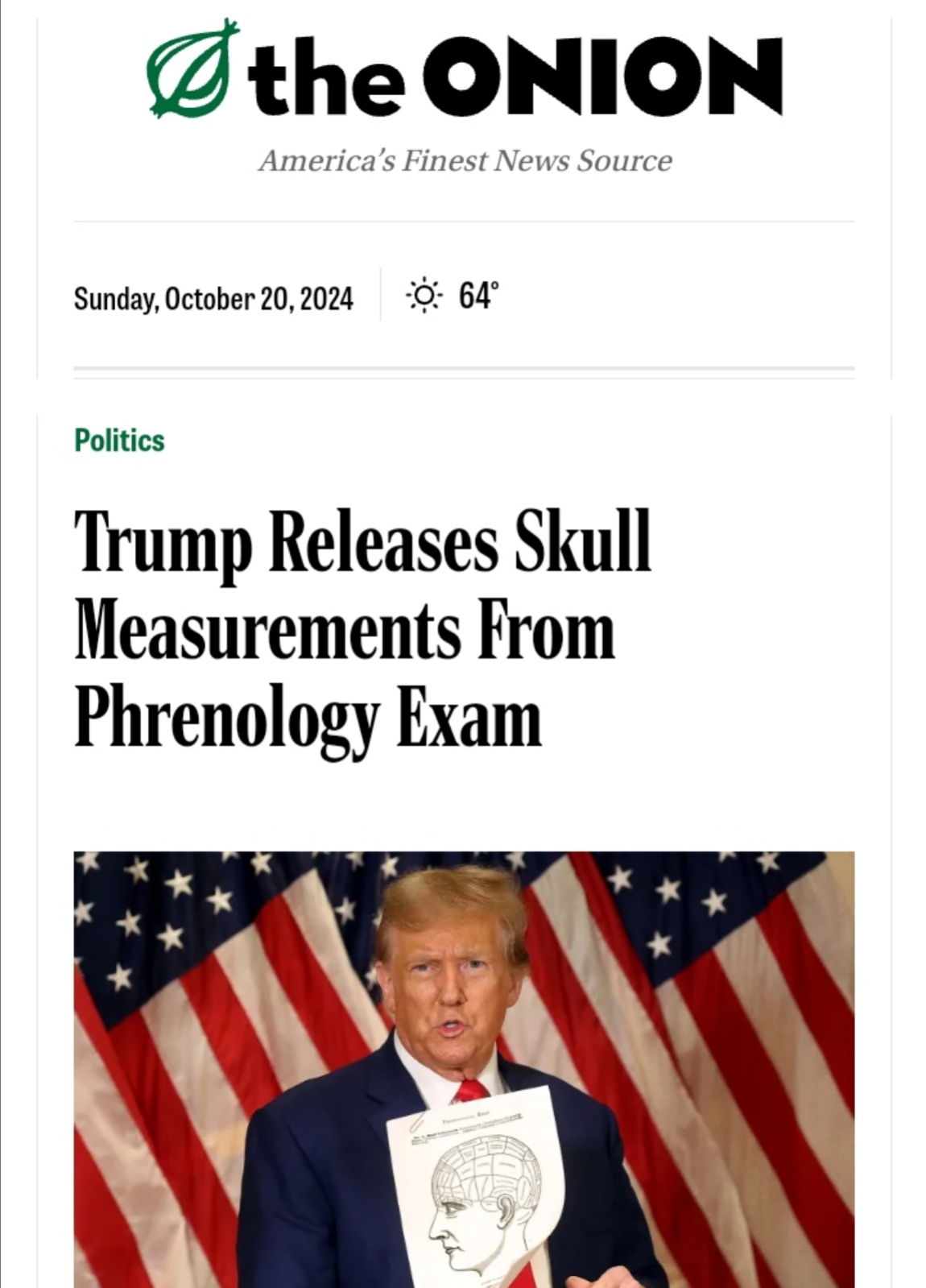 Trump Unveils Skull Measurements from His Phrenology Test