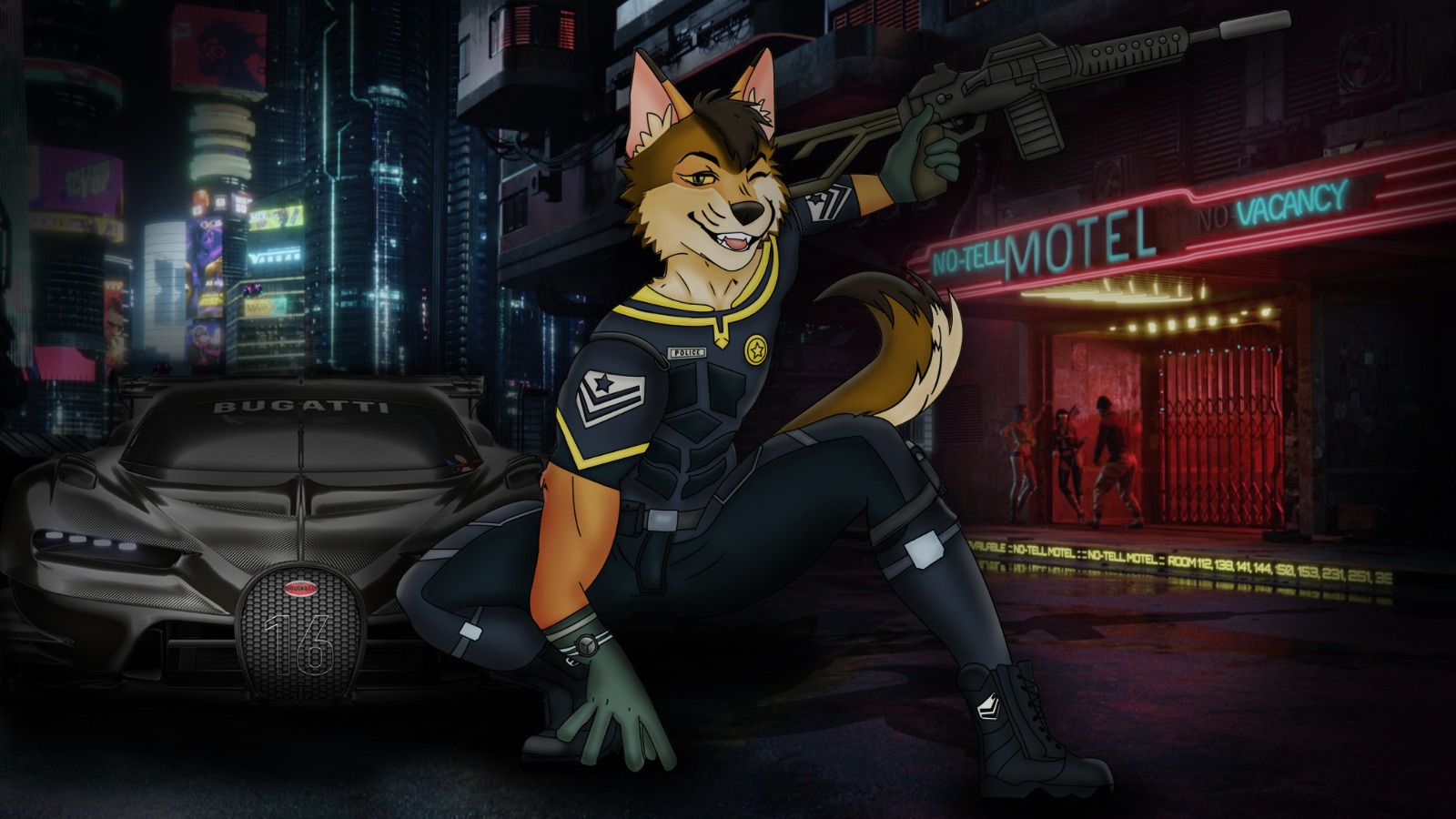 Furry Fusion Art with a Cyberpunk Twist