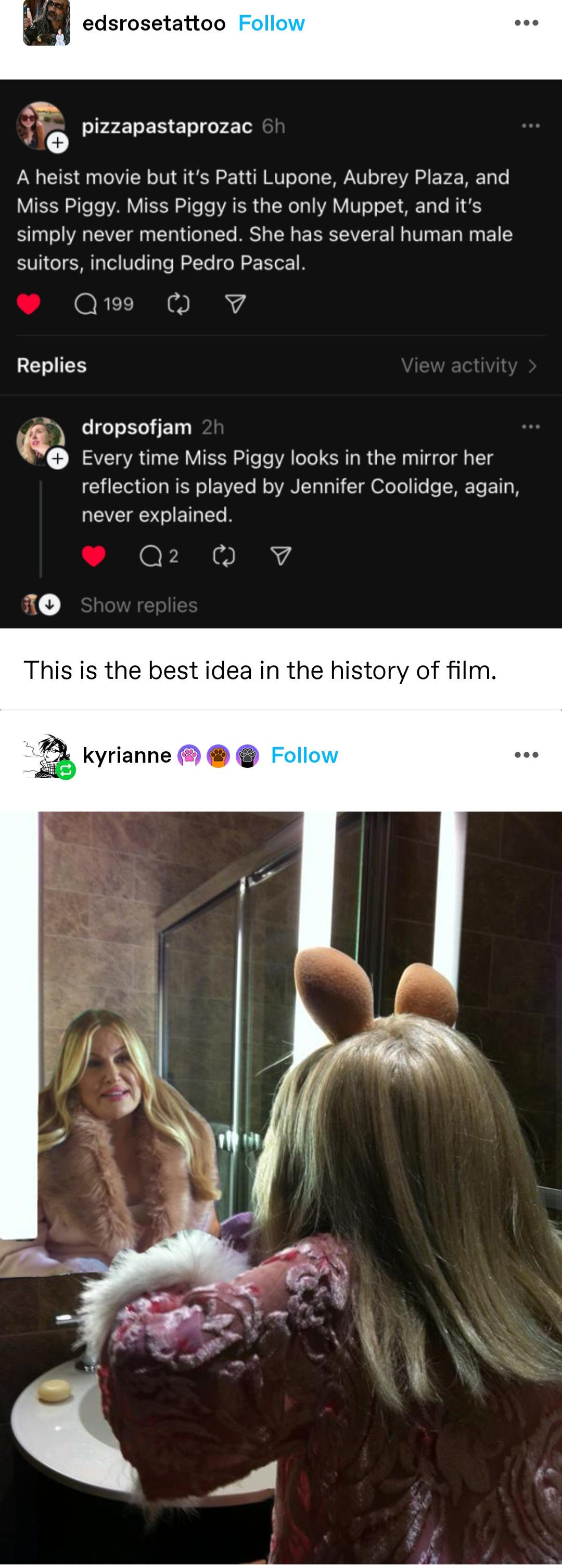 Imagine a Heist Movie Starring Patti Lupone, Aubrey Plaza, and Miss Piggy