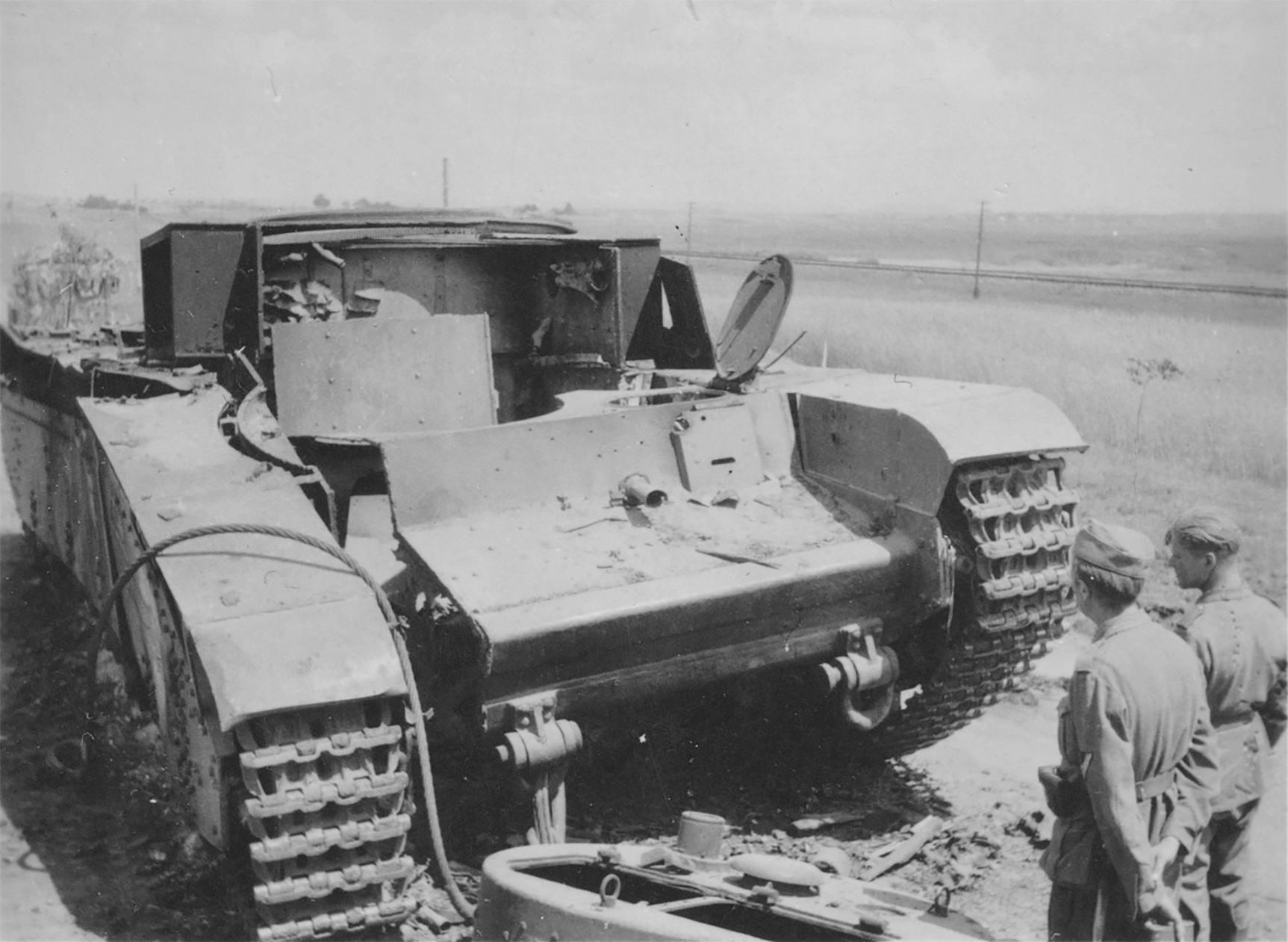 T-35 tank from the 67th Tank Regiment, destroyed on June 30, 1941, at the entrance to Verba village in Ukraine.