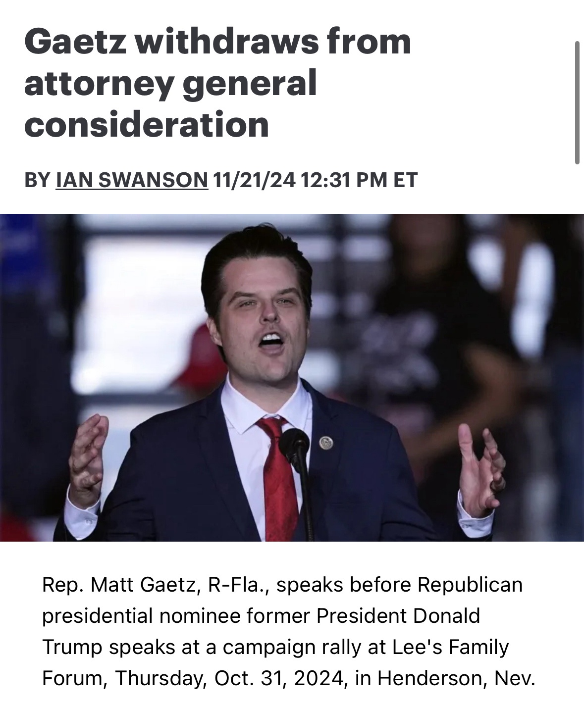 Gaetz pulls out of the race