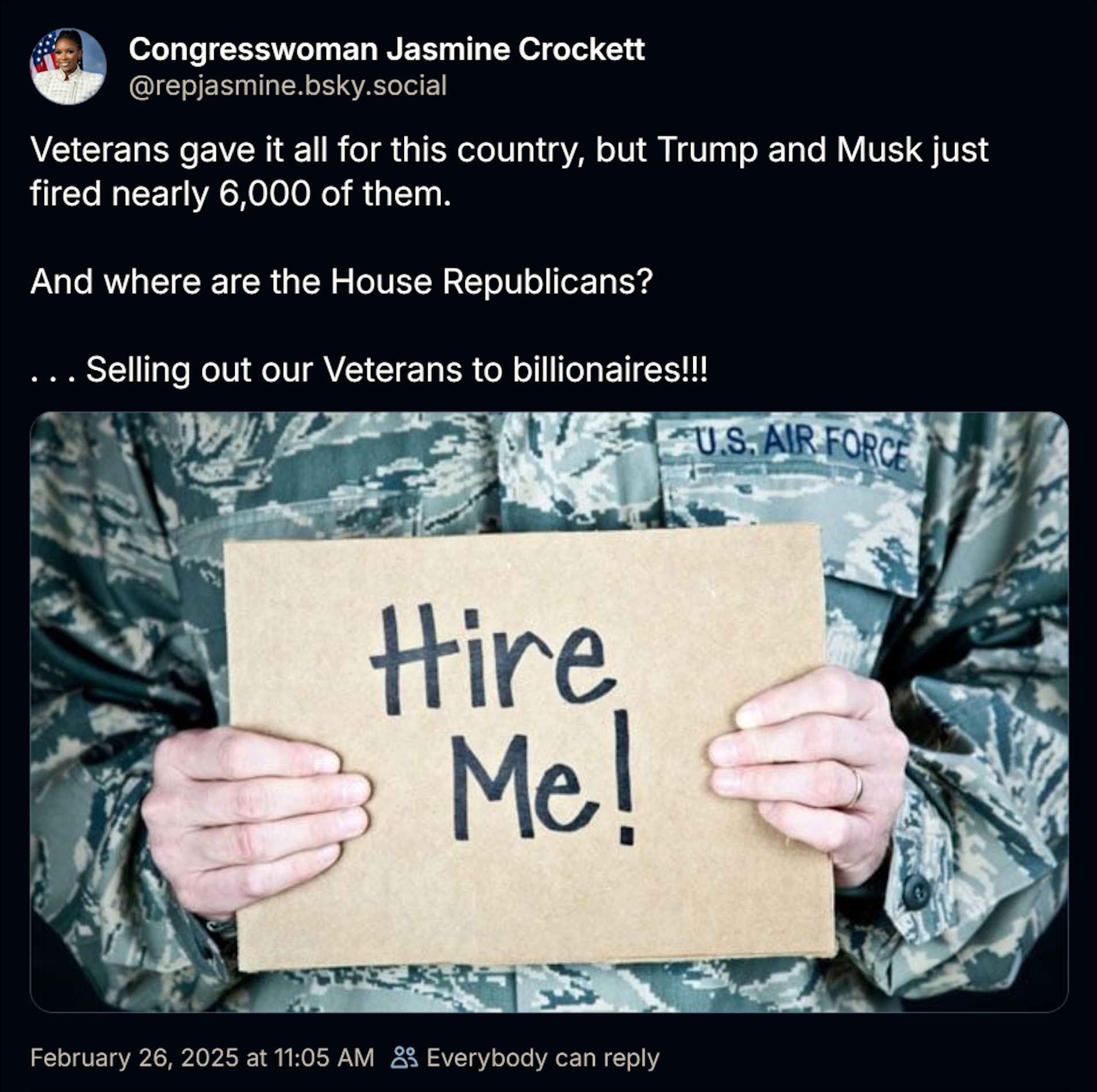 Jasmine Crockett Questions the Dismissal of Nearly 6,000 Veterans by House Republicans