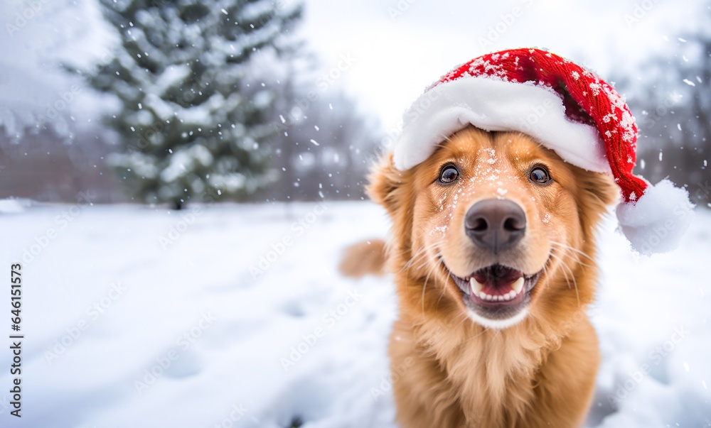 Adorable Dog Sporting a Santa Hat