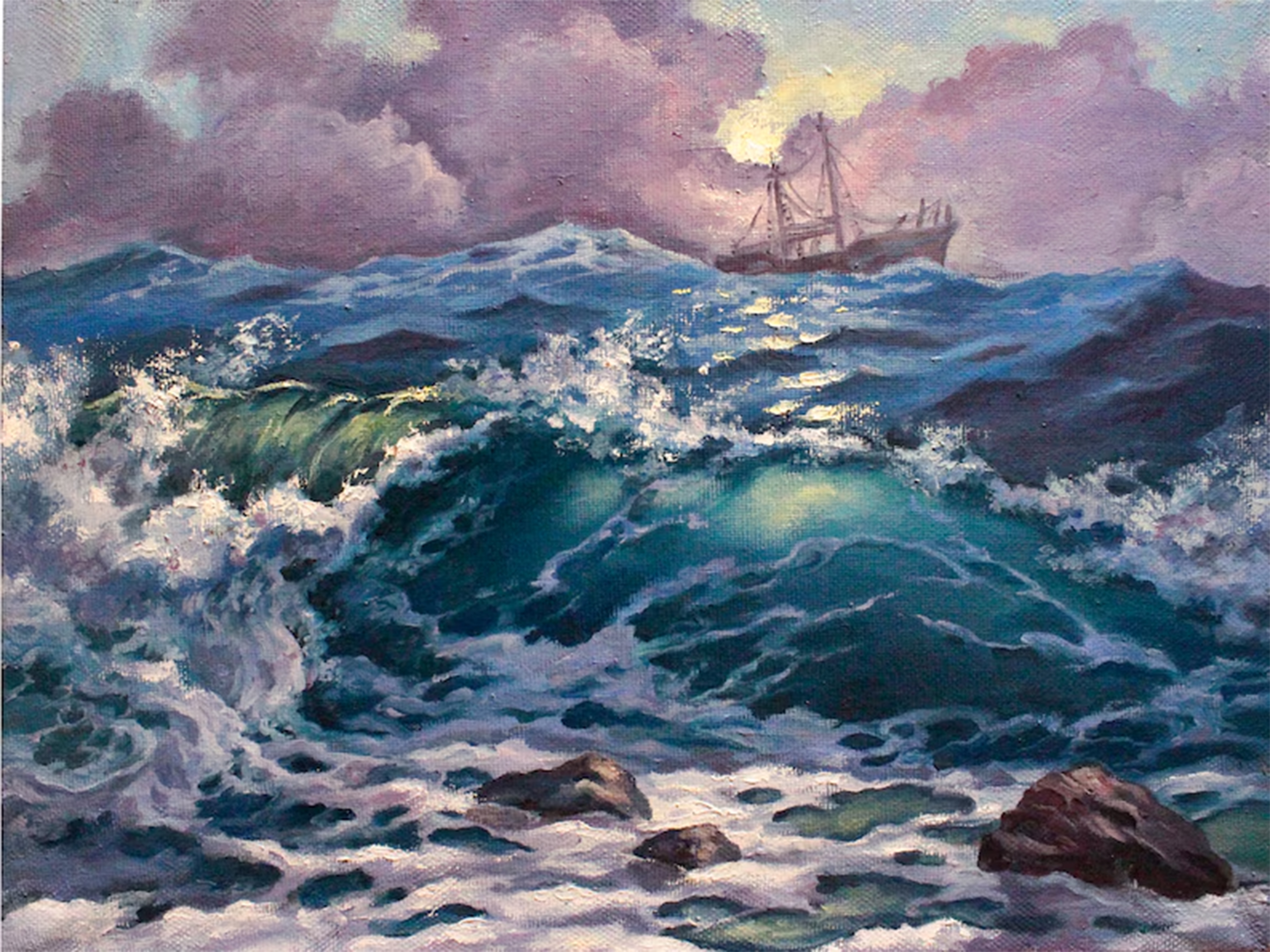 My Oil Painting Capturing the Beauty of the Rocky Shore