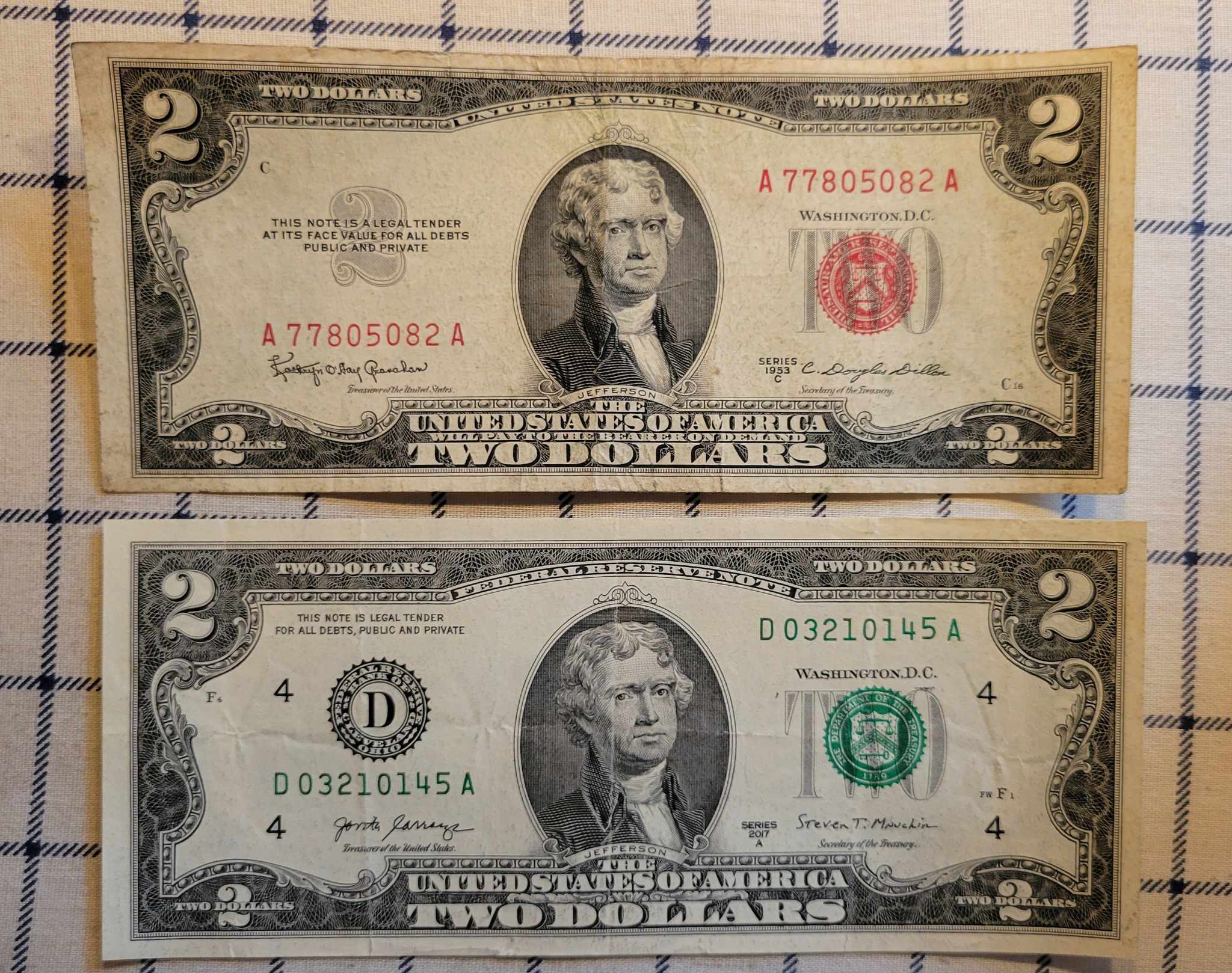 A Look Back at $2 Bills from 1953 and 2017