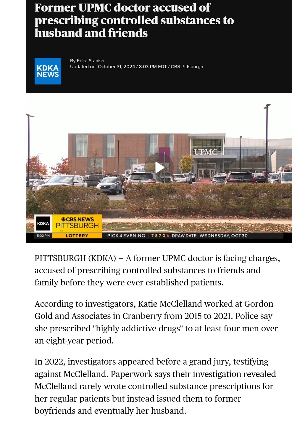 Former UPMC doctor faces serious allegations for prescribing controlled substances to family and friends