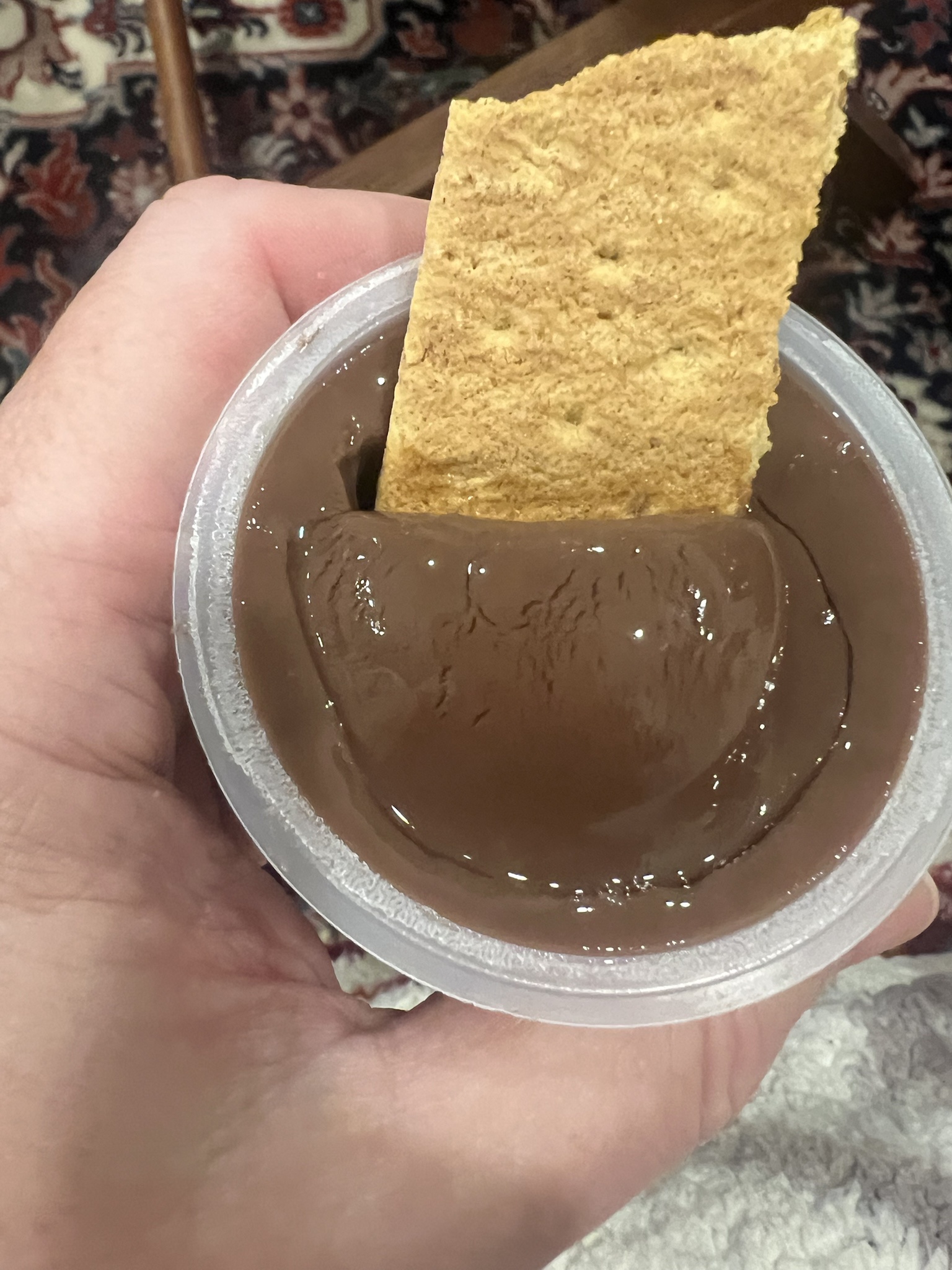 Indulging in the delicious combo of graham crackers and chocolate pudding… simply irresistible!
