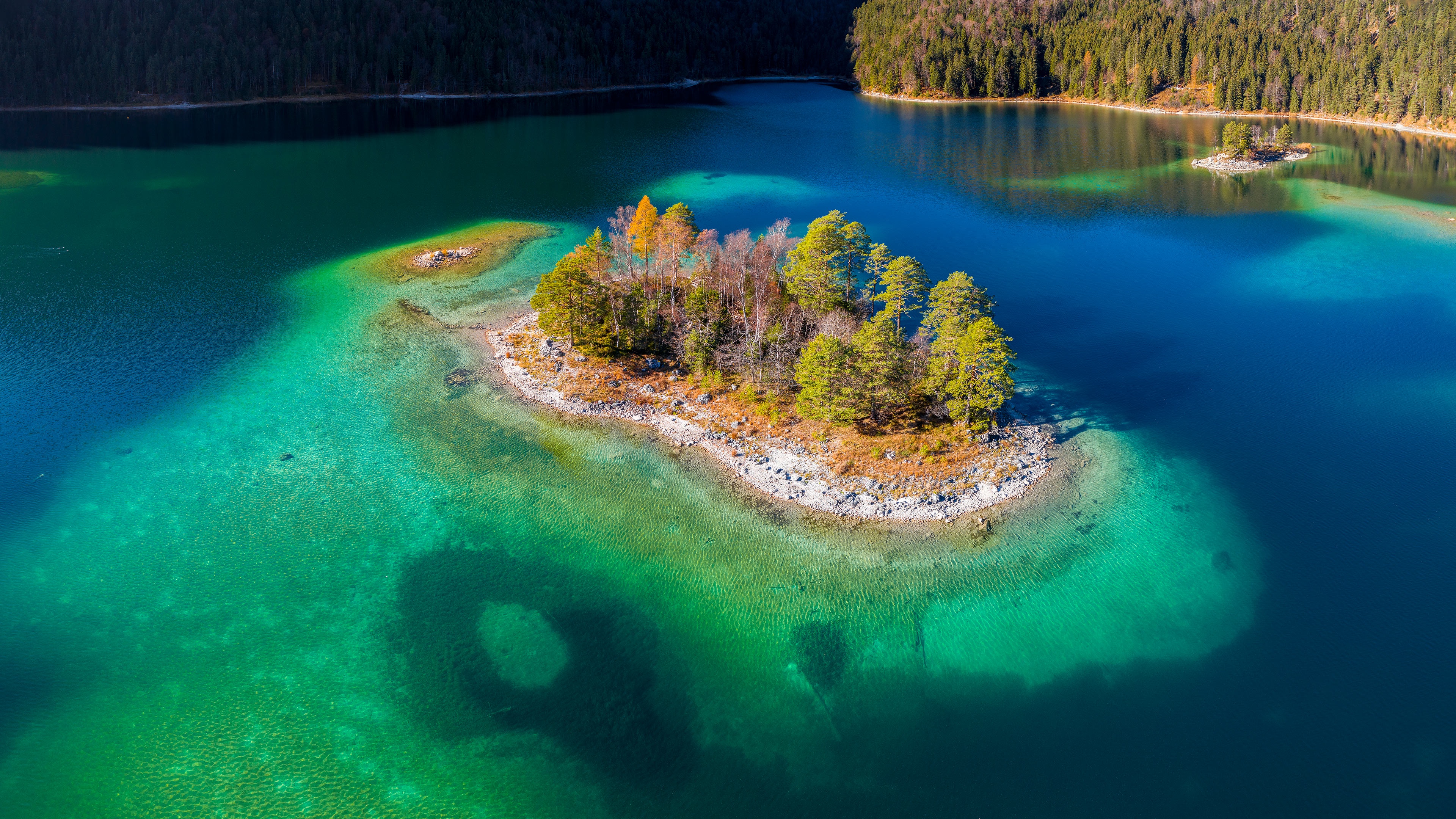 A busy lake and a peaceful island