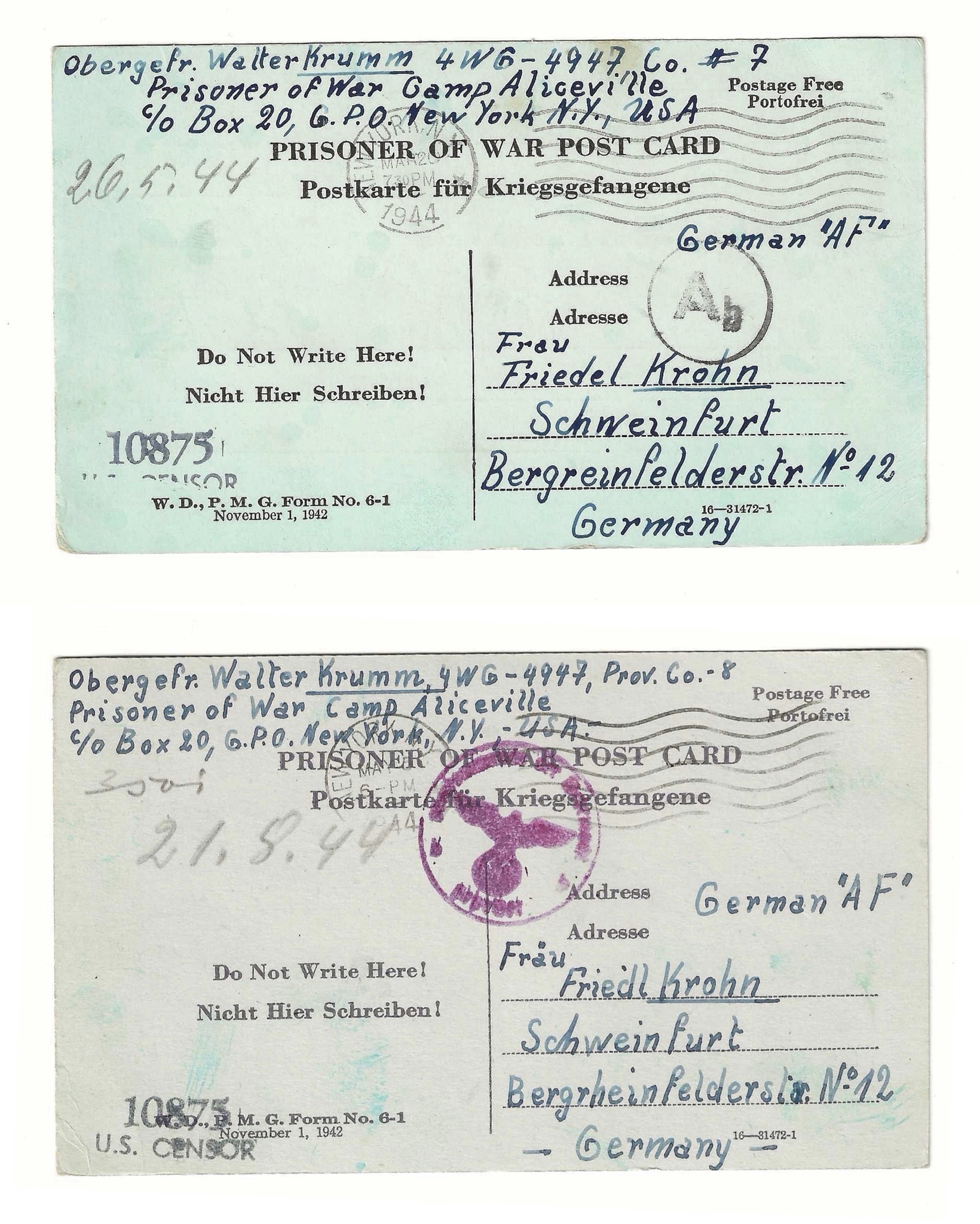 Historical Insight: Two WWII Postcards from a German POW in Alabama