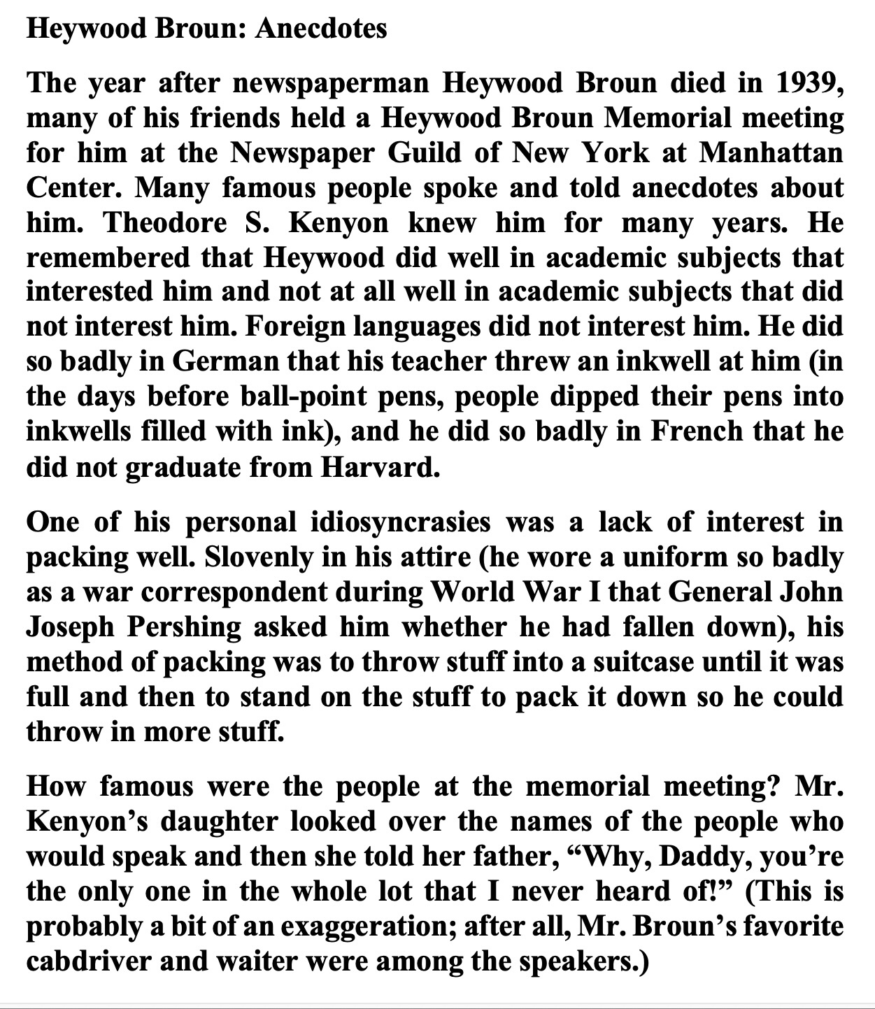 Heywood Broun's Insightful Anecdotes