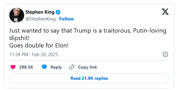 A Special Message from Stephen King to the President of the USA