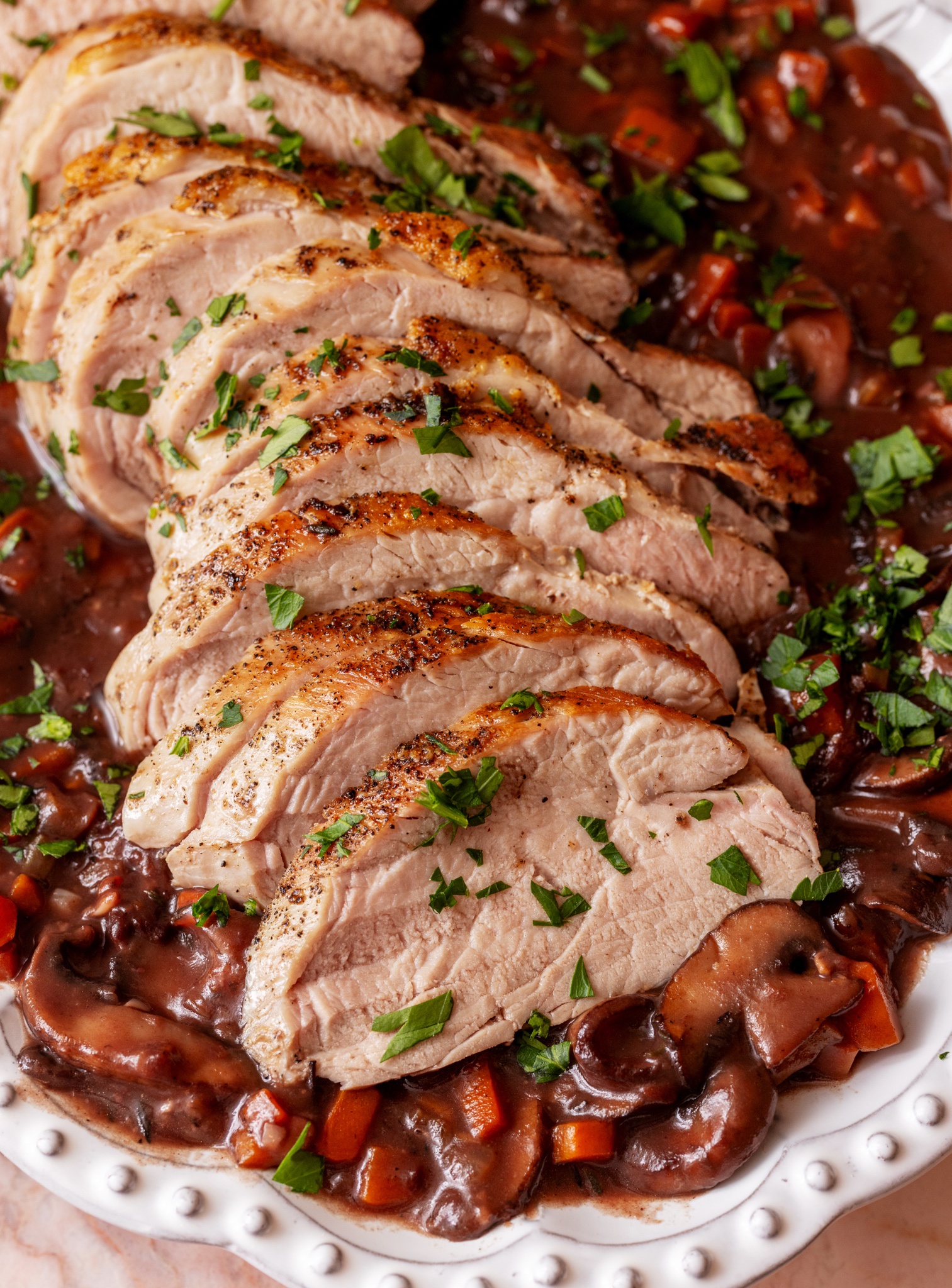 Delicious pork tenderloin with a rich red wine sauce recipe!