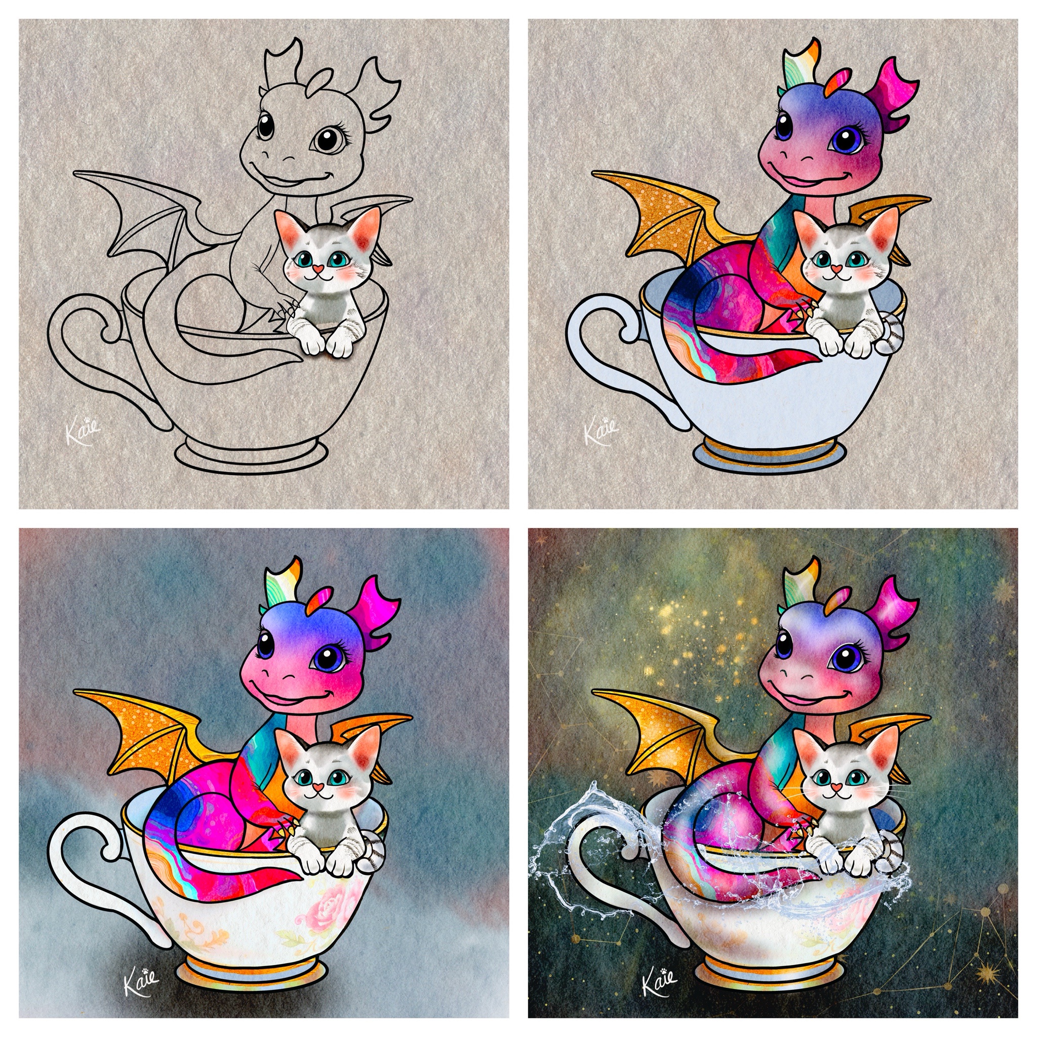 For @EarInTheVoid: Dreaming of Becoming a Rainbow Dragon with a Cat in a Cozy Cup of Tea