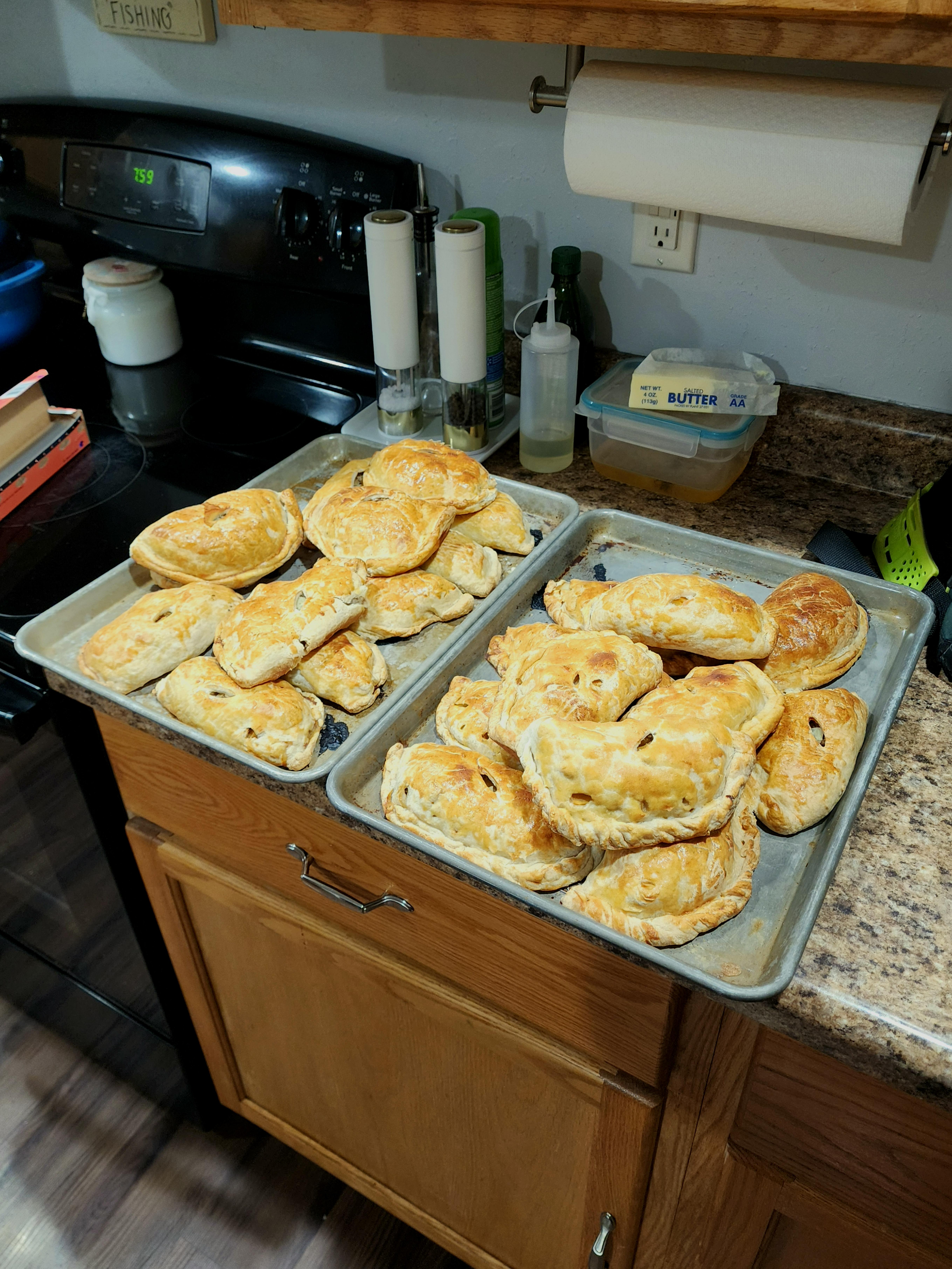 A Delicious Array of Pasties Ready for Freezing: Venison on the Right, Turkey on the Left