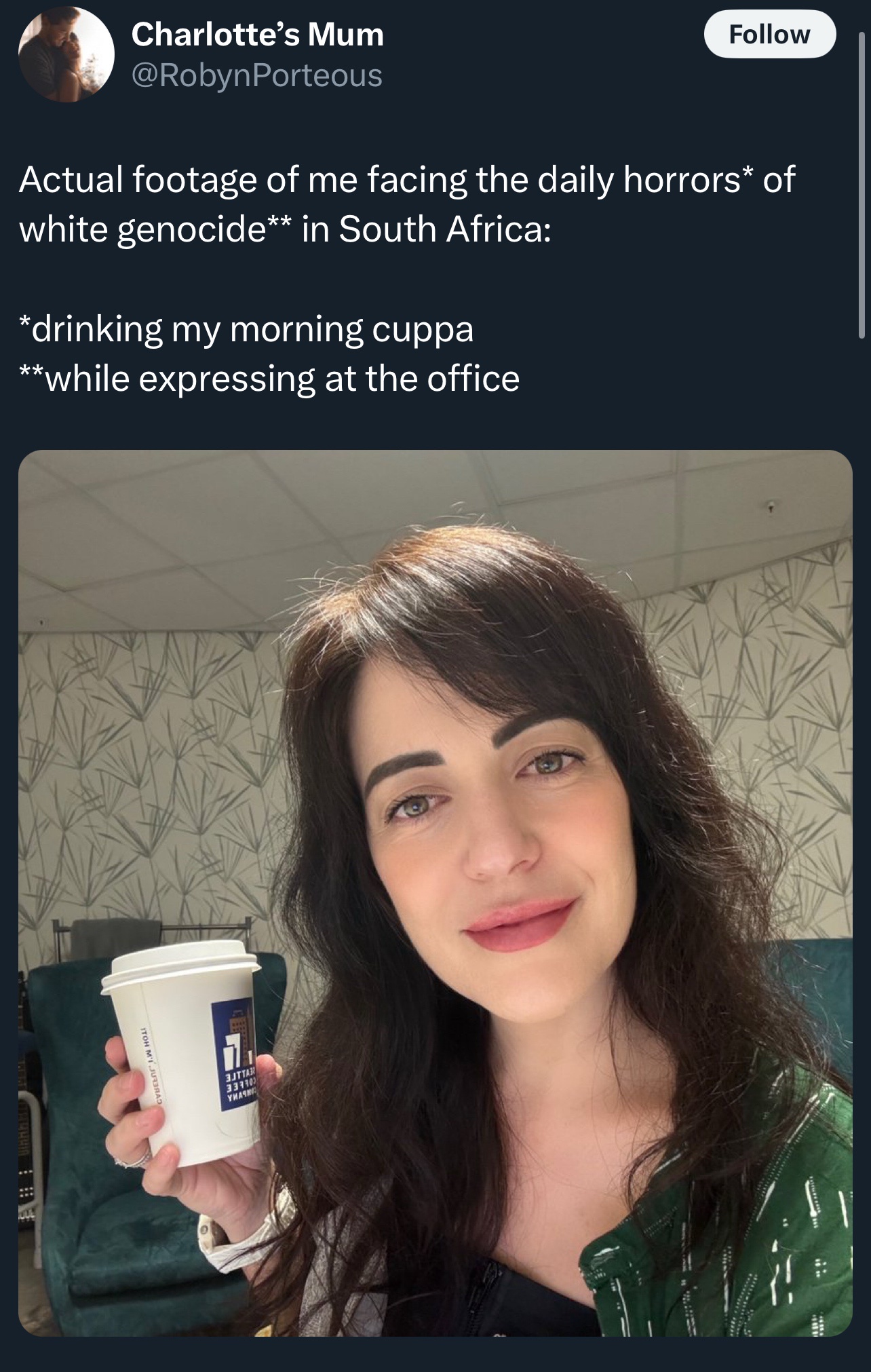 If you're MAGA and concerned about white genocide in South Africa, consider donating to my GoFundMe for more coffee while I navigate this oppression :(