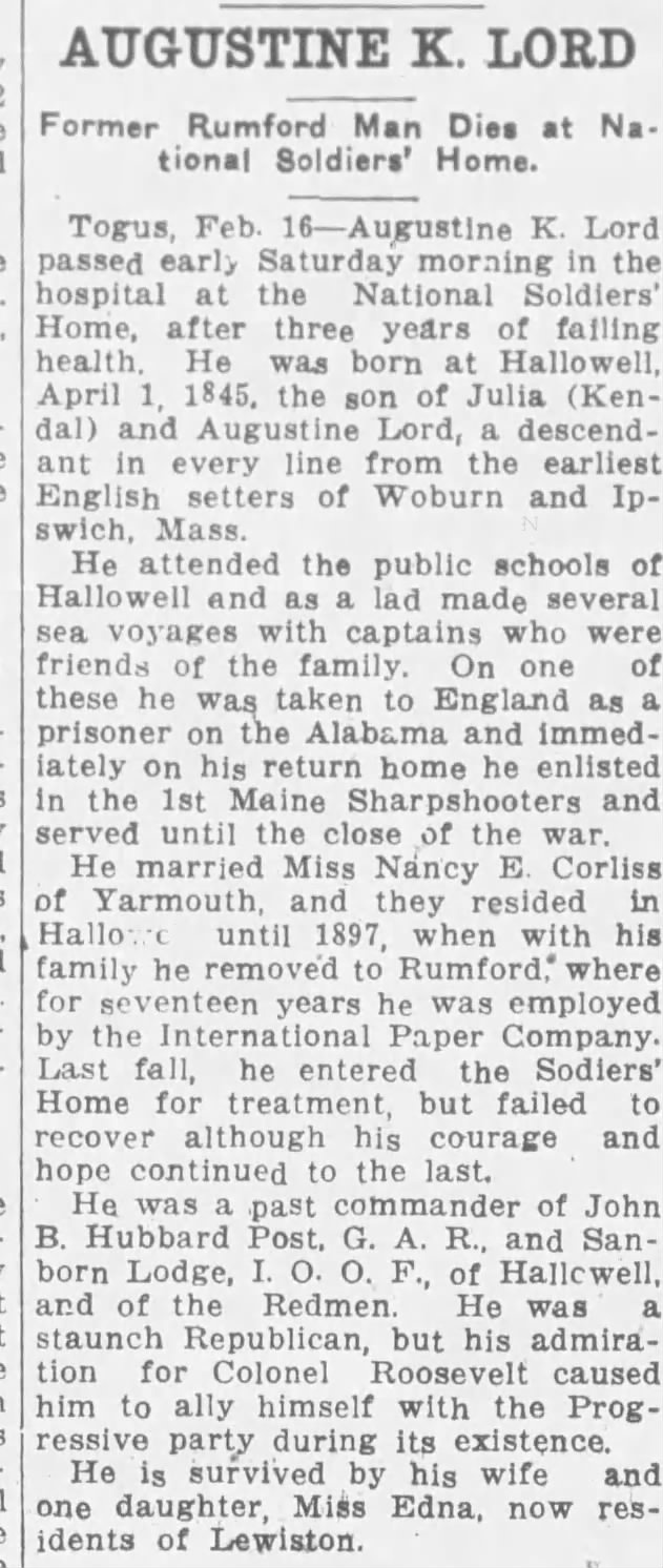 Remembering Augustine K. Lord: A Life Remembered Since February 17, 1919