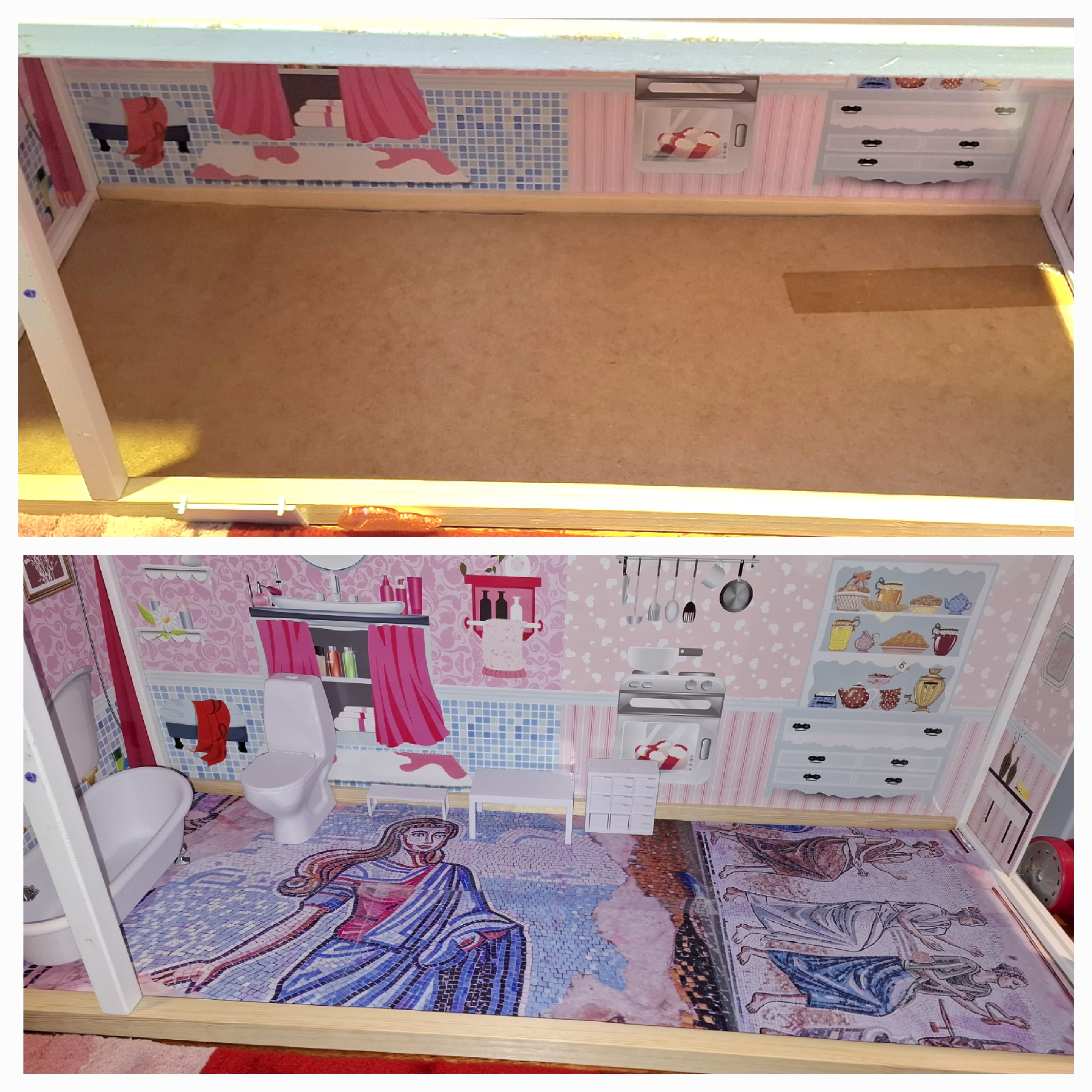 I took on the challenge of renovating my daughter's Barbie house bathroom.