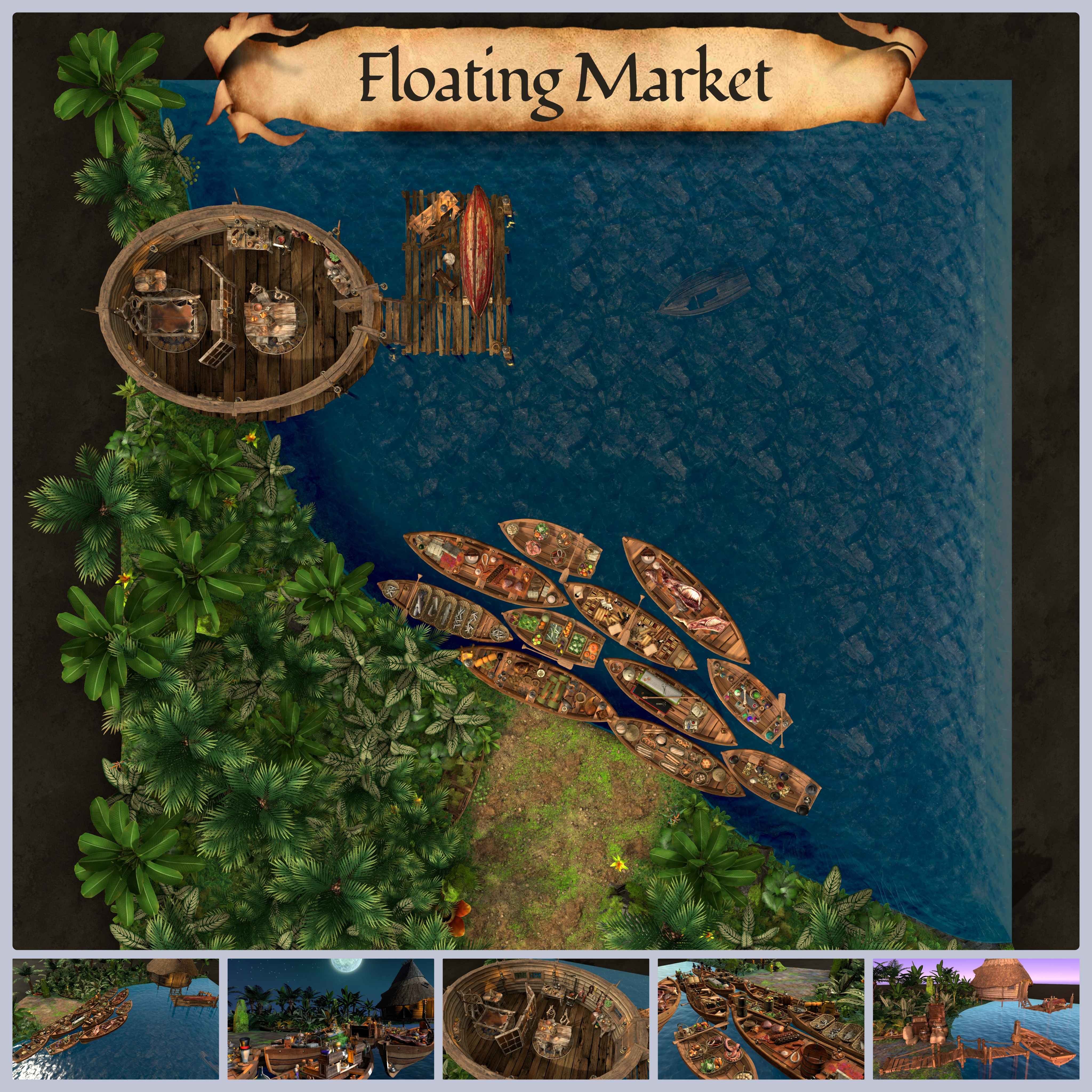 Explore the Floating Market: Free DnD and TTRPG Maps Await!