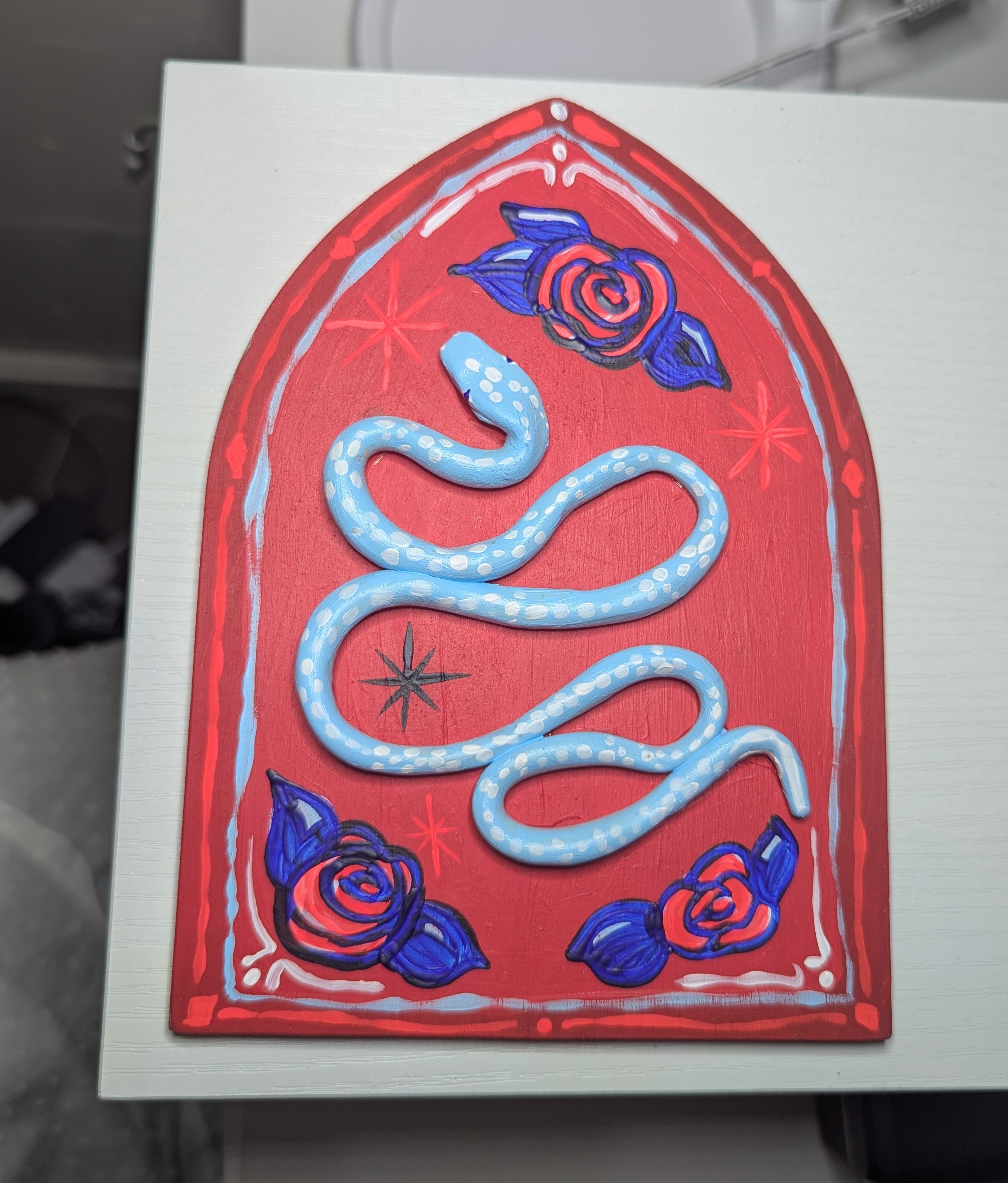 Handcrafted Clay Snake Painted Plaque
