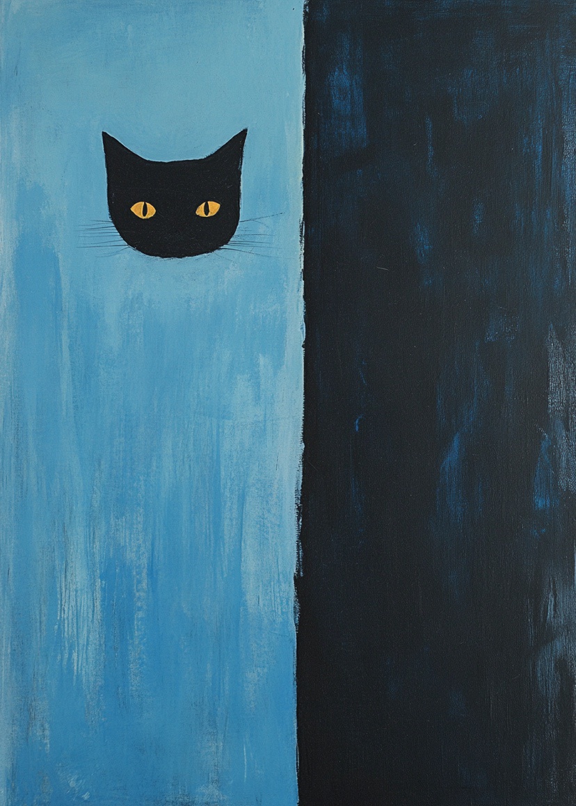 Whimsical Cat Art: A Head Resting on the Door