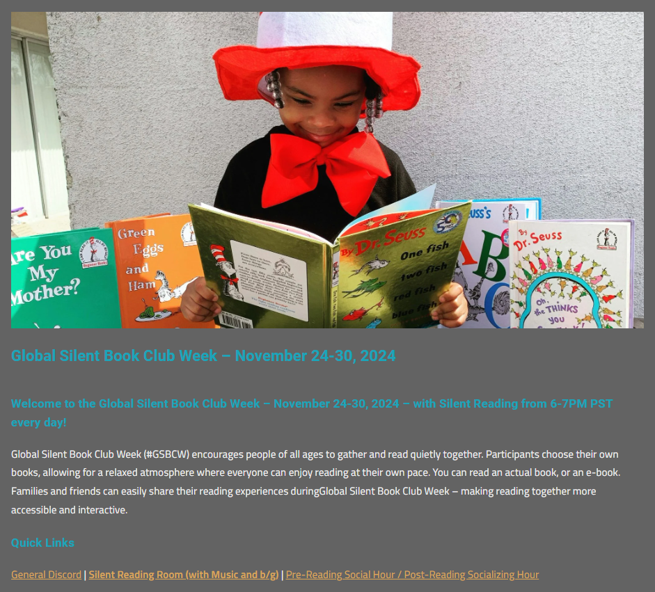 Get ready for GSBCW - Global Silent Book Club Week kicks off next Sunday!