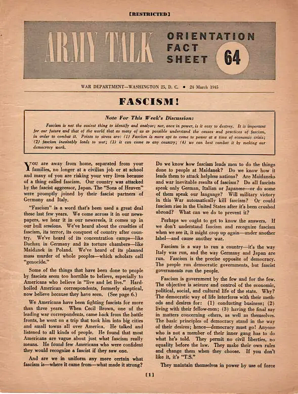 Fascism: When a Small Group Seizes Control Over Society - A 1945 US Army Perspective