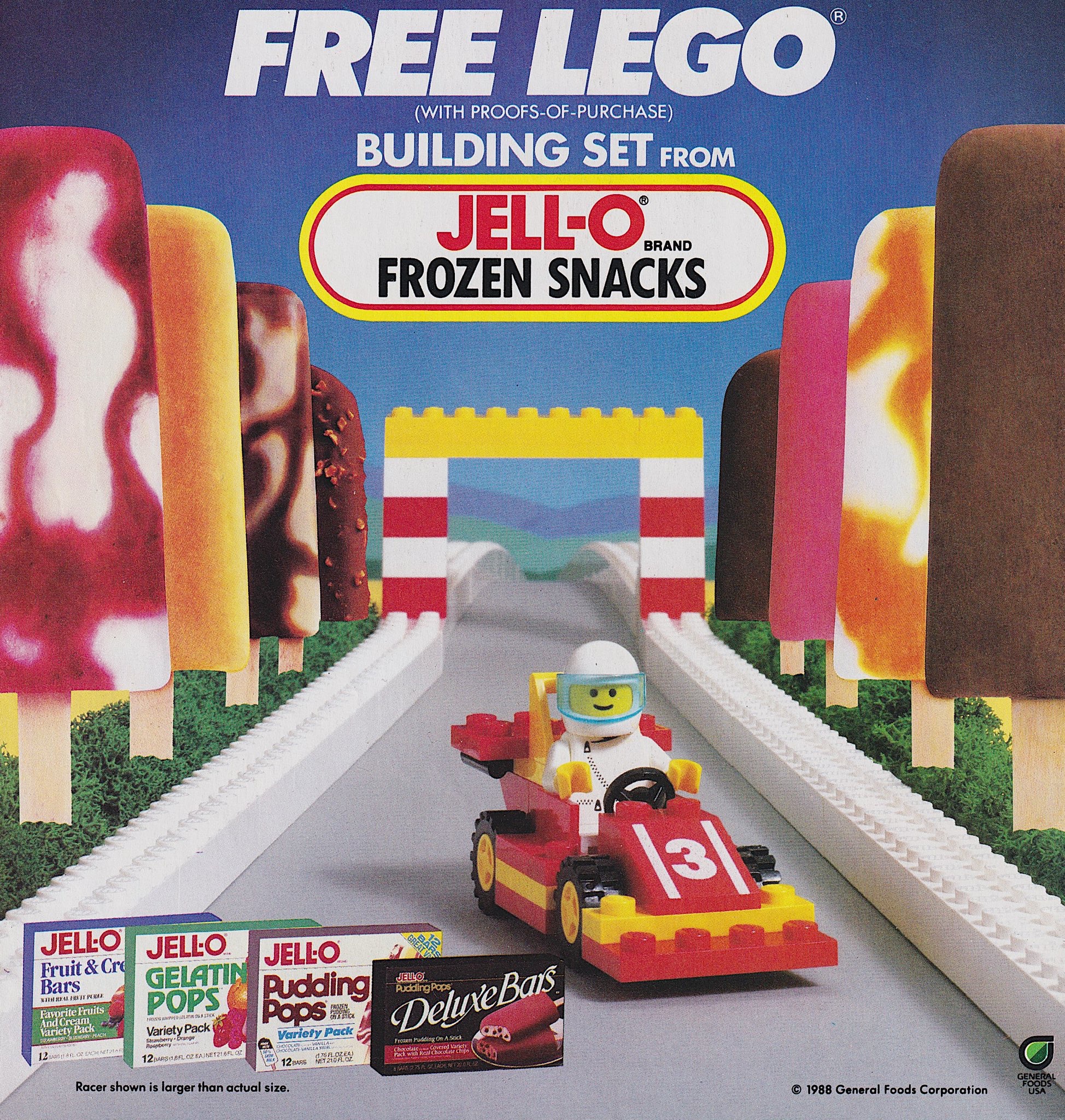 Check out this 1988 ad for a free LEGO set with Jell-O Frozen Snacks!