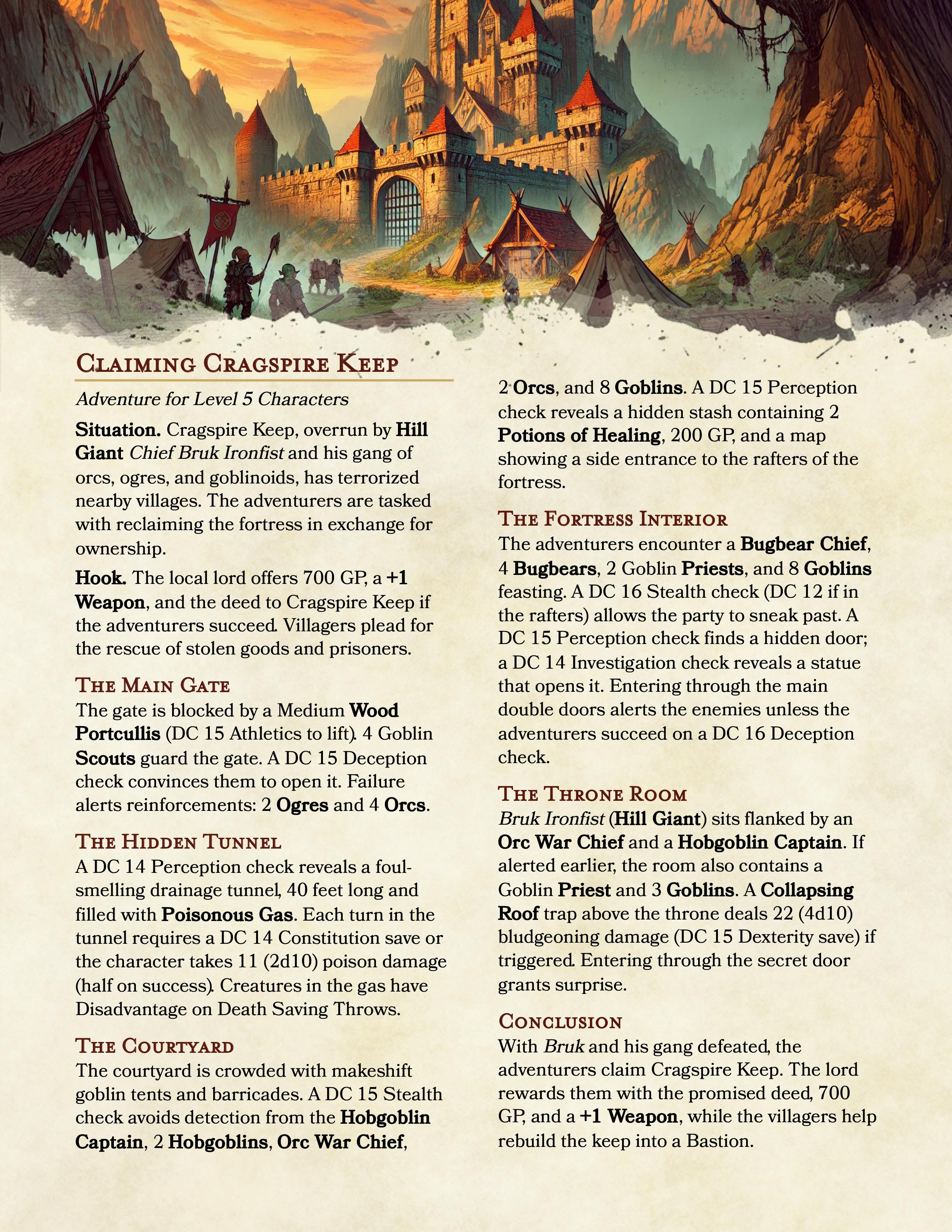 Level 5 Adventure: The Quest for Cragspire Keep