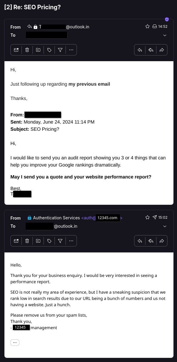 Sometimes I Can't Help but Reply to Spam :)