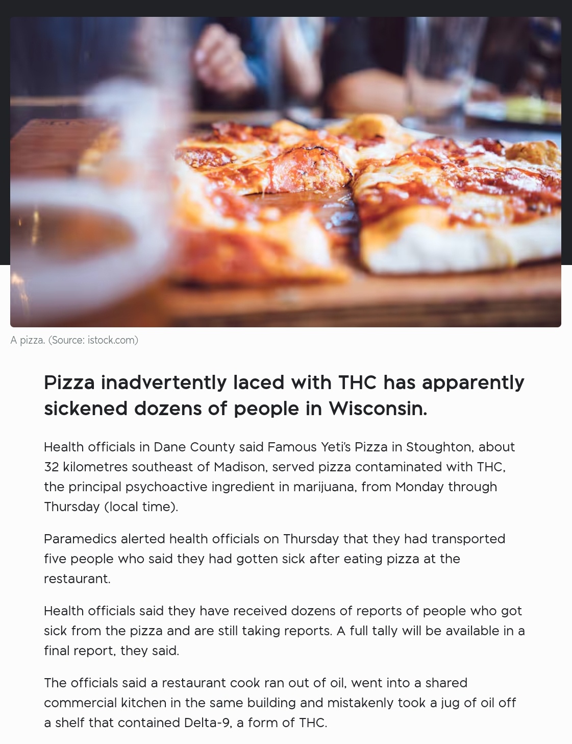Dozens Fall Ill After Eating Pizza Laced with THC in the US