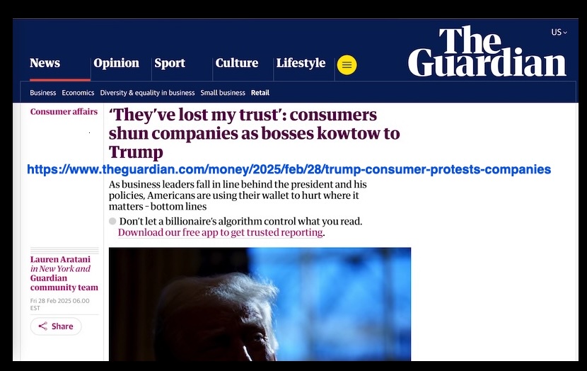 Consumers Reject Companies as Leaders Bow to Trump (Excerpt from THE GUARDIAN)