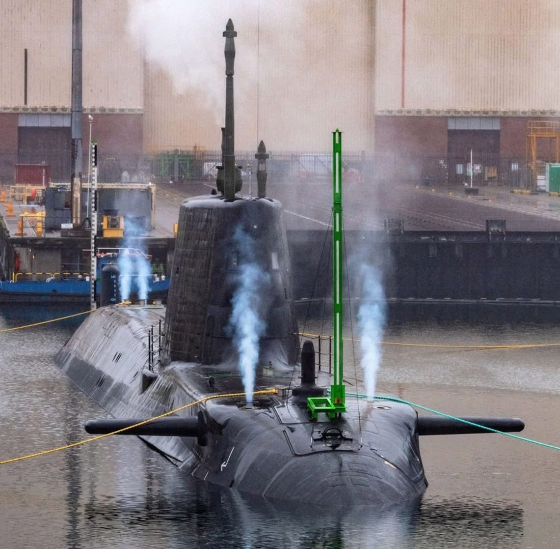 HMS Anson (S123) in Action: Dramatic Steam Rising During Dockyard Testing - February 2022