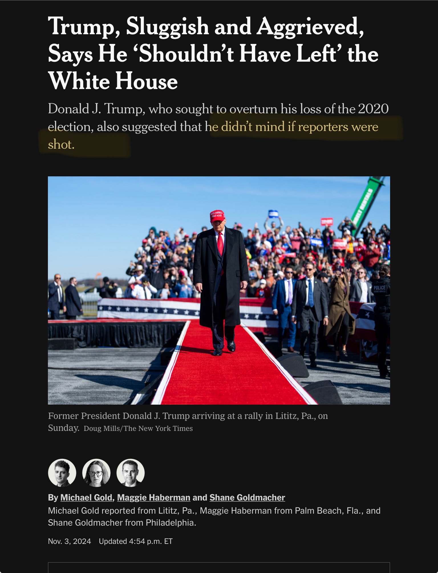 He fantasizes about the demise of those he despises and believes he should have clung to power after losing the 2020 election. Seriously, vote!