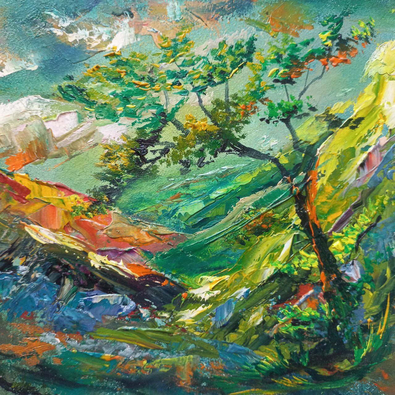 Stunning Miy Oil Painting of a Majestic Mountain Landscape