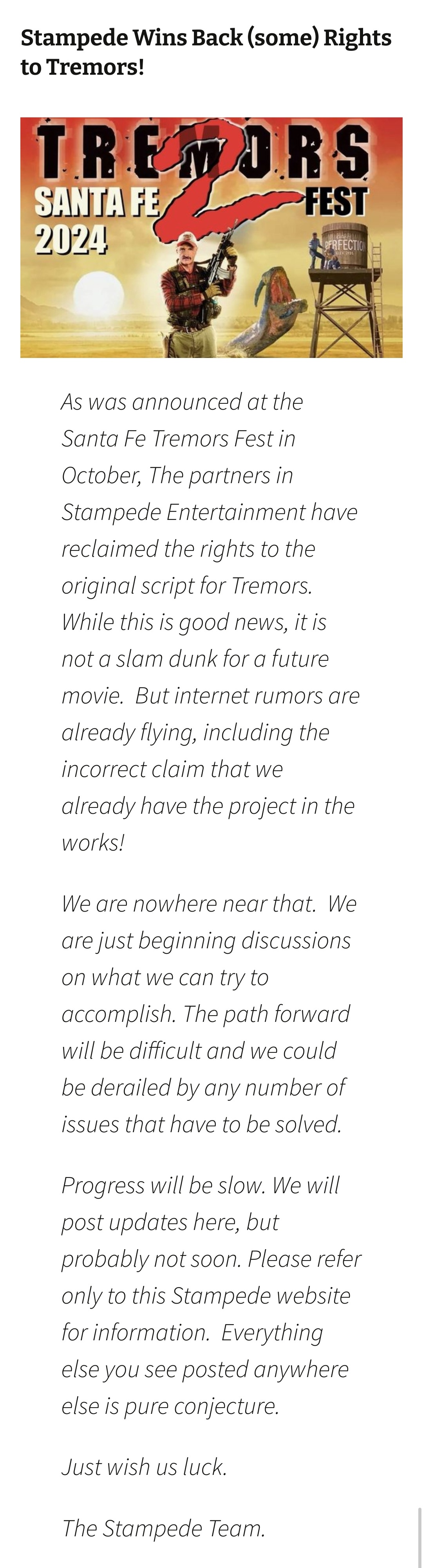 Stampede Entertainment Regains Some Rights to Tremors