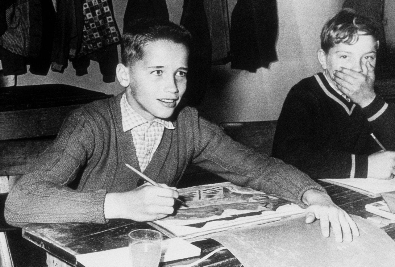 Young Arnold Schwarzenegger in Art Class, Austria 1958