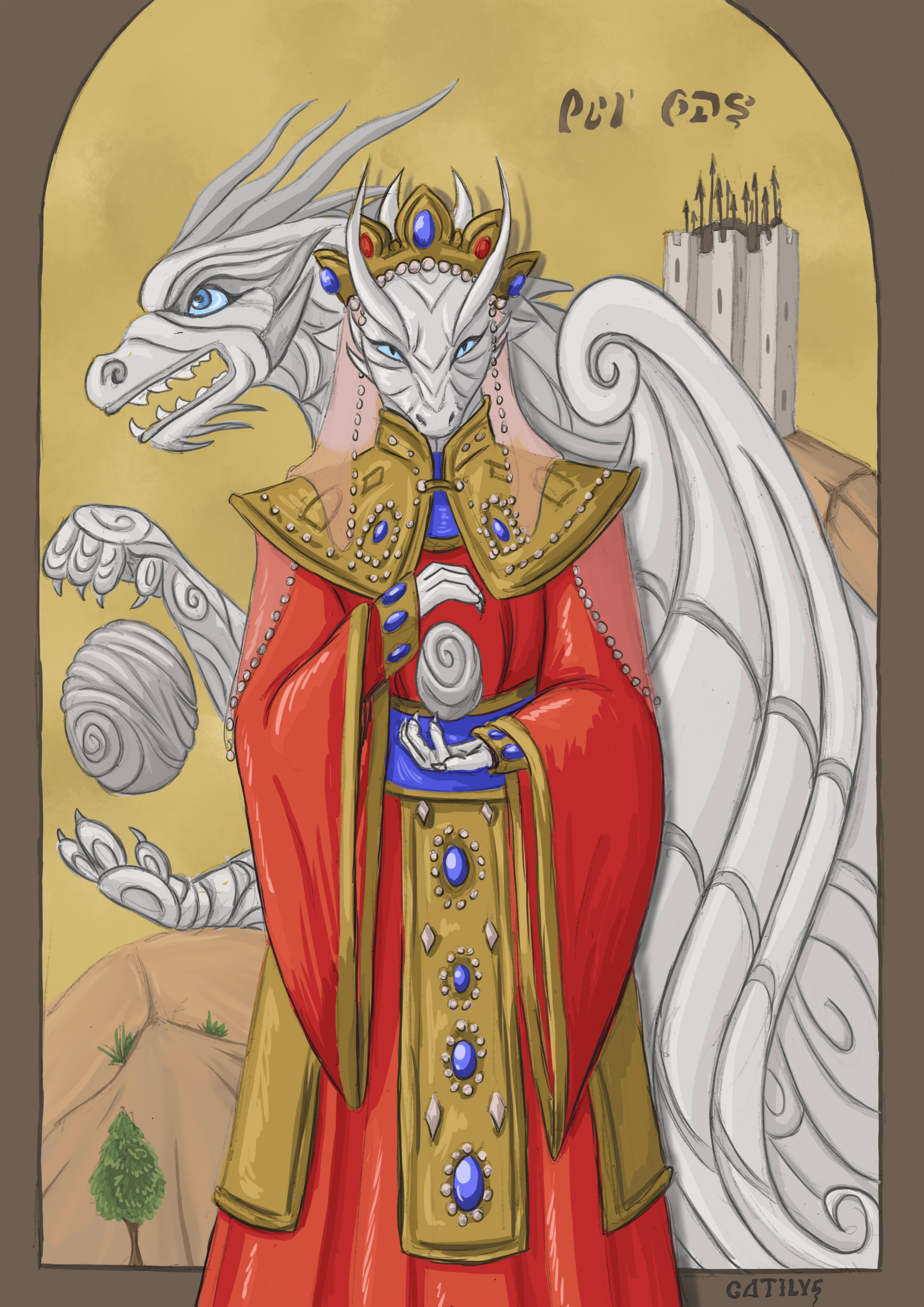 Original Art: High Matron Asimelaska, the Silver Dragon Priestess in Both Her Forms