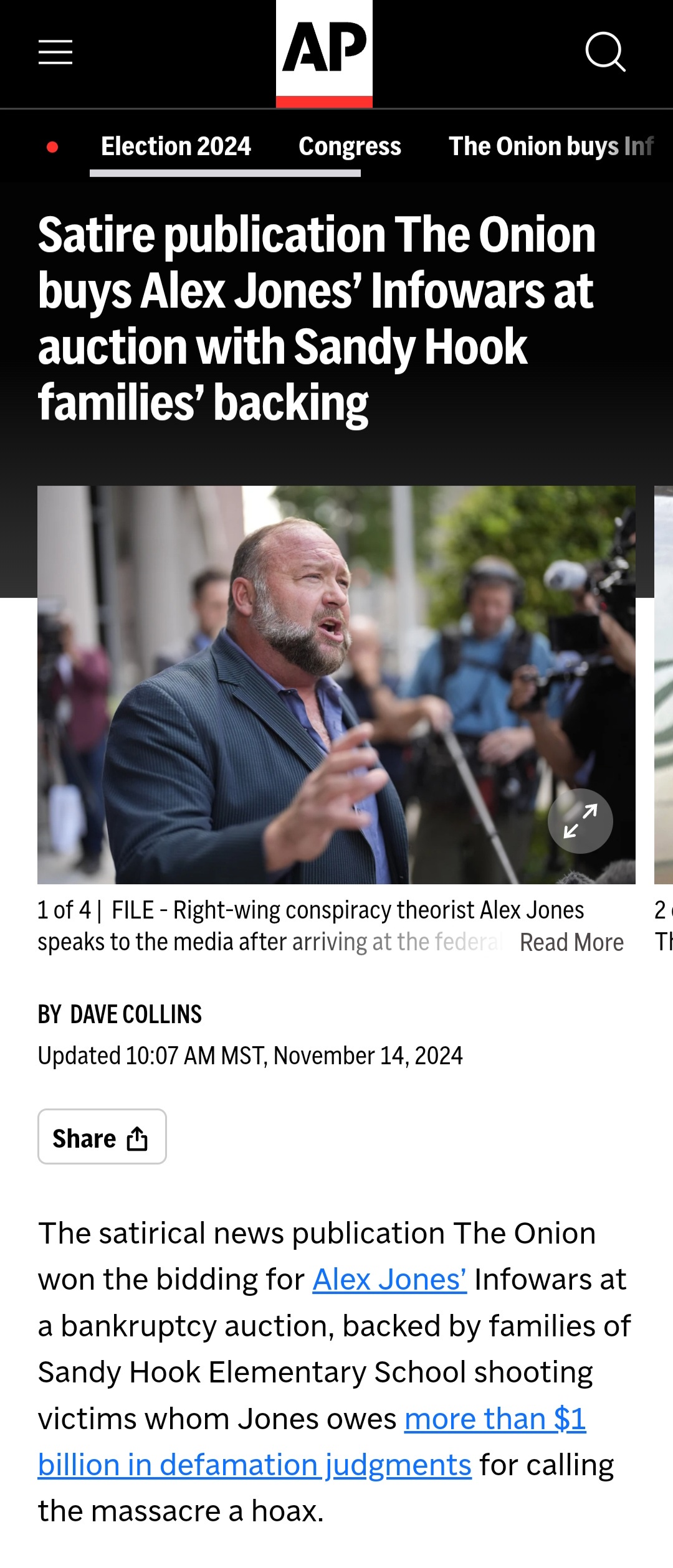 Families of Sandy Hook Victims Support The Onion's Acquisition of InfoWars' Intellectual Property