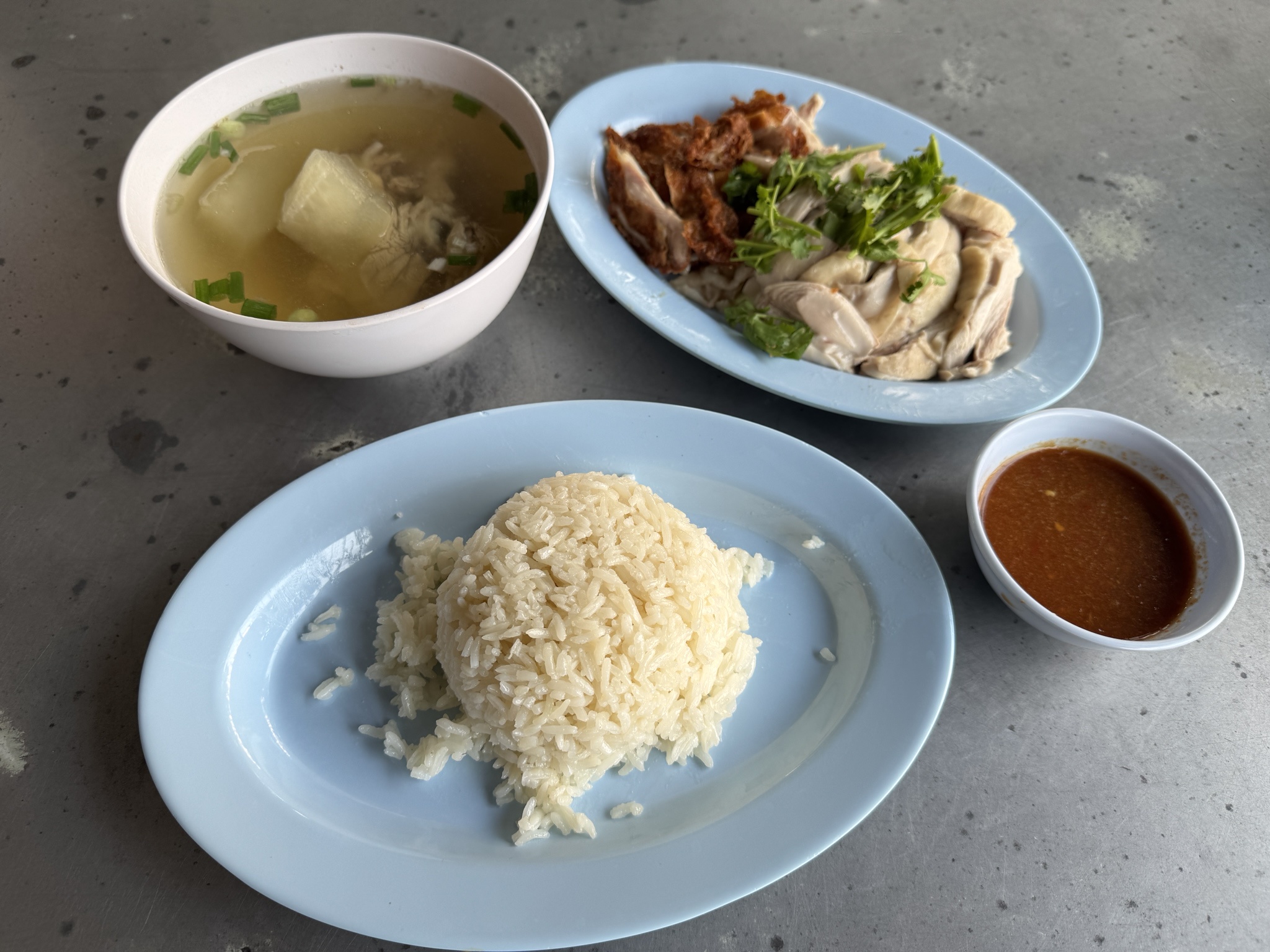 Delicious Thai Chicken Rice Breakfast from a Roadside Stall