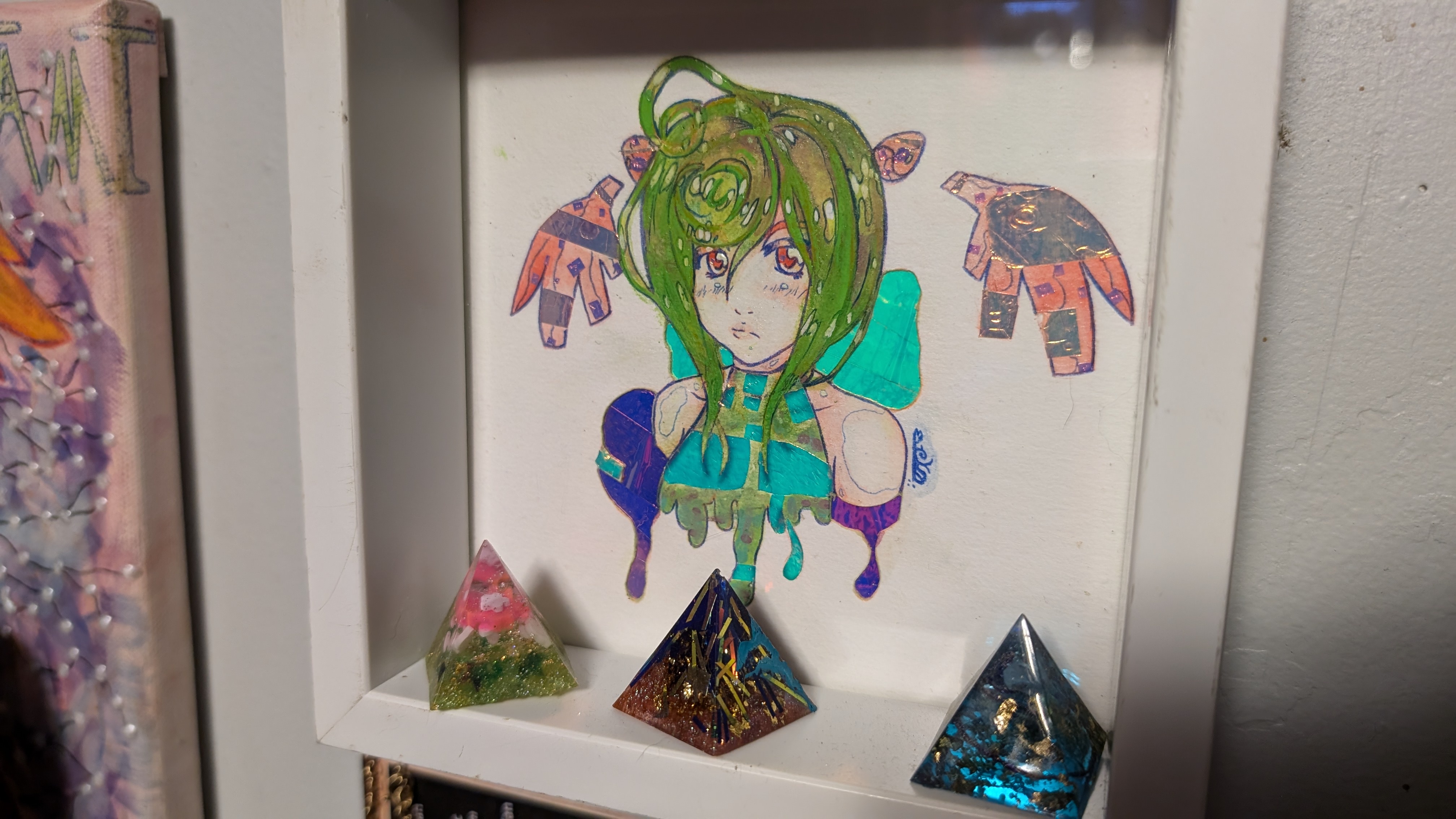 A Blast from the Past: My Gouache Art with Color Shifting Tape and Resin Pyramids