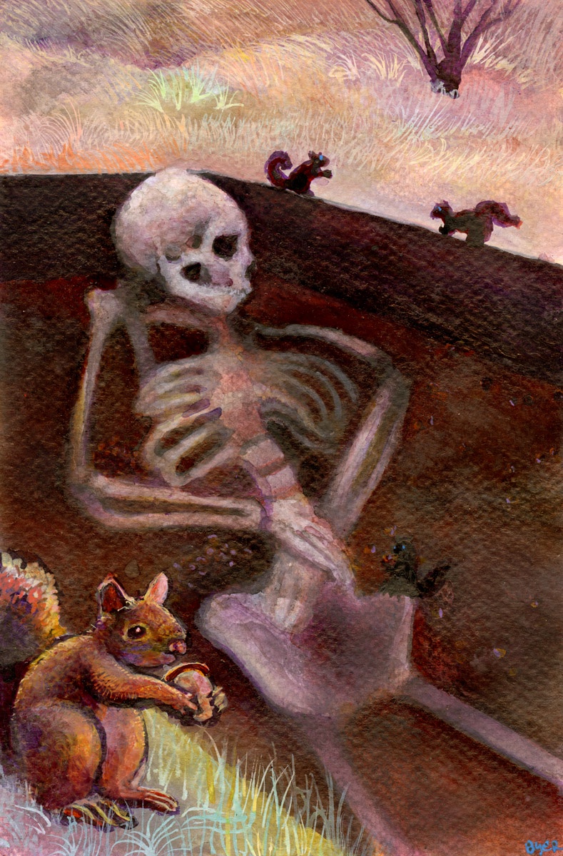 Squirrels Collecting Acorns at an Archaeological Dig
