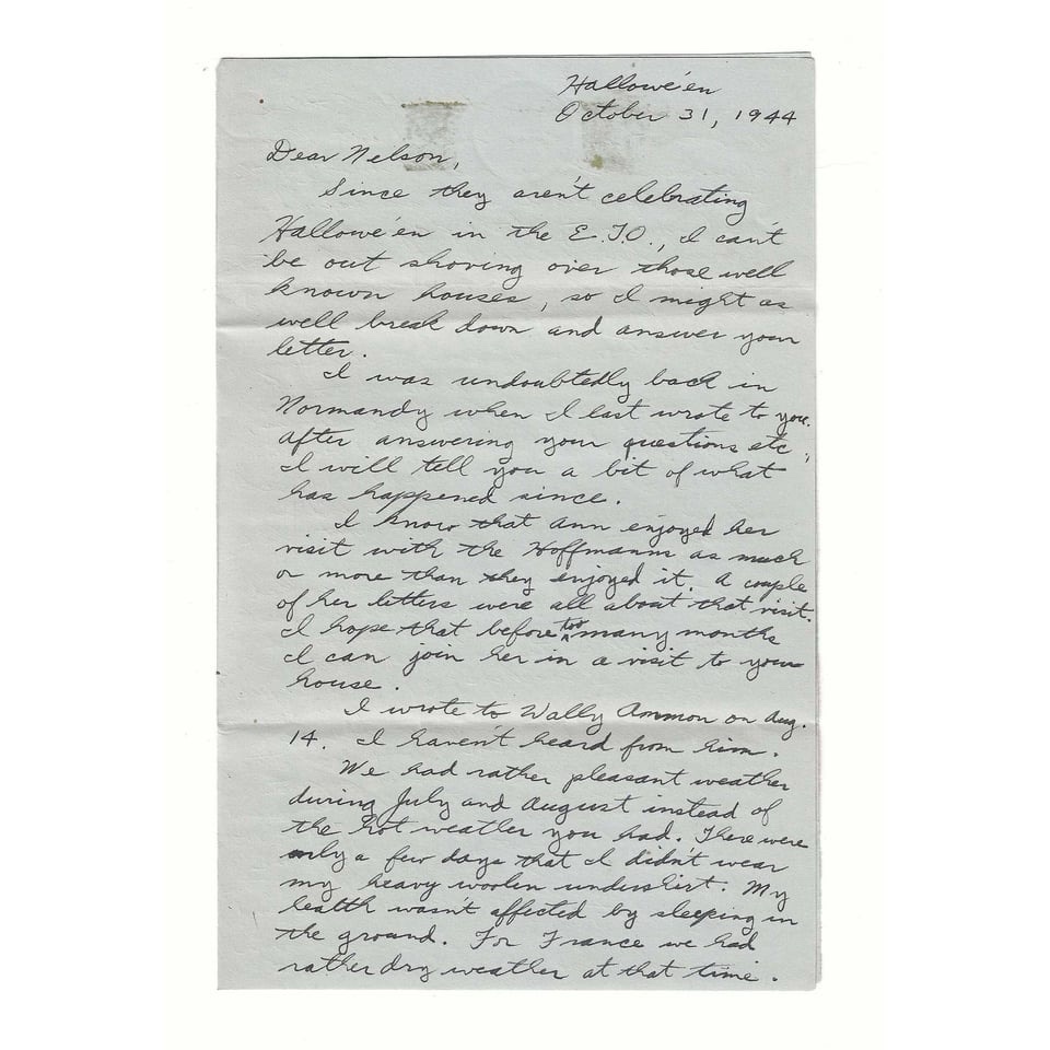 A Glimpse into History: A Letter from a U.S. Soldier in France, October 31, 1944