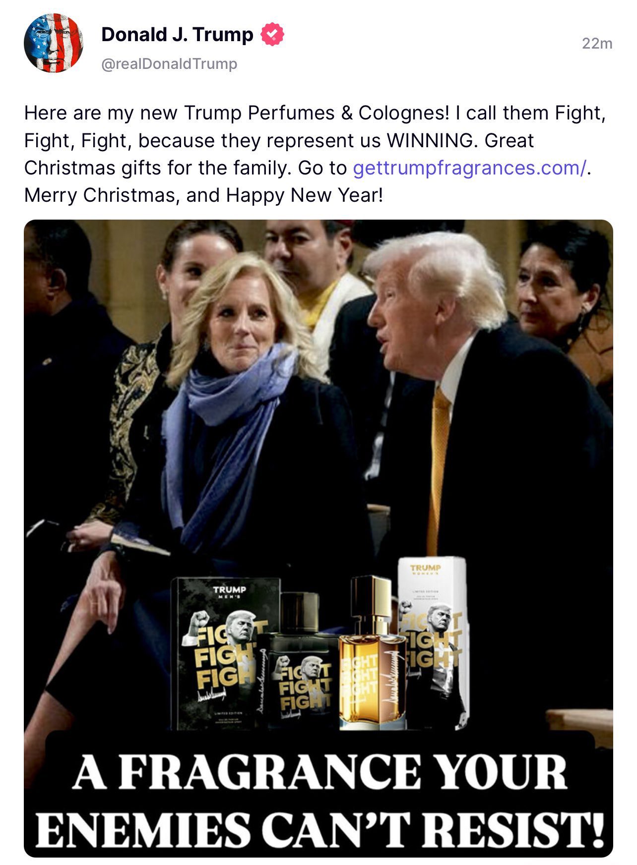 Just 6 weeks into the job and he's already selling perfume!