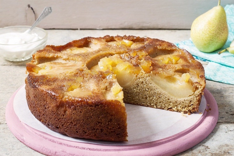 Delicate Almond Cake Topped with Juicy Pears