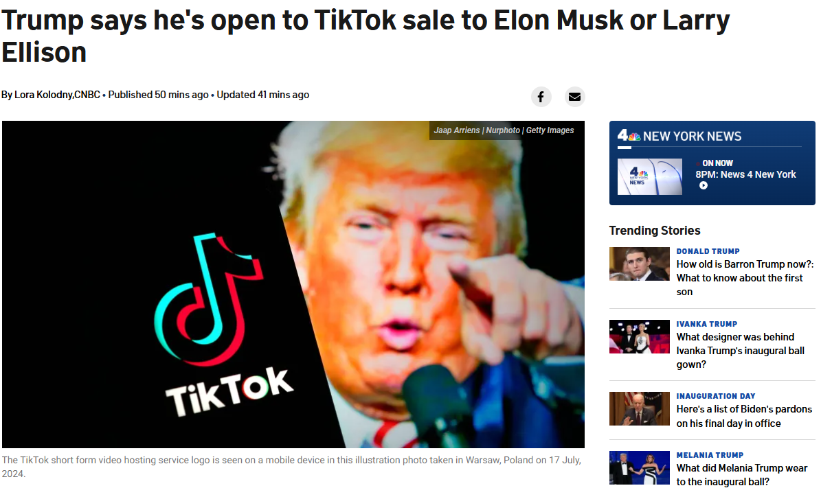 Trump considers selling TikTok to Elon Musk or Larry Ellison