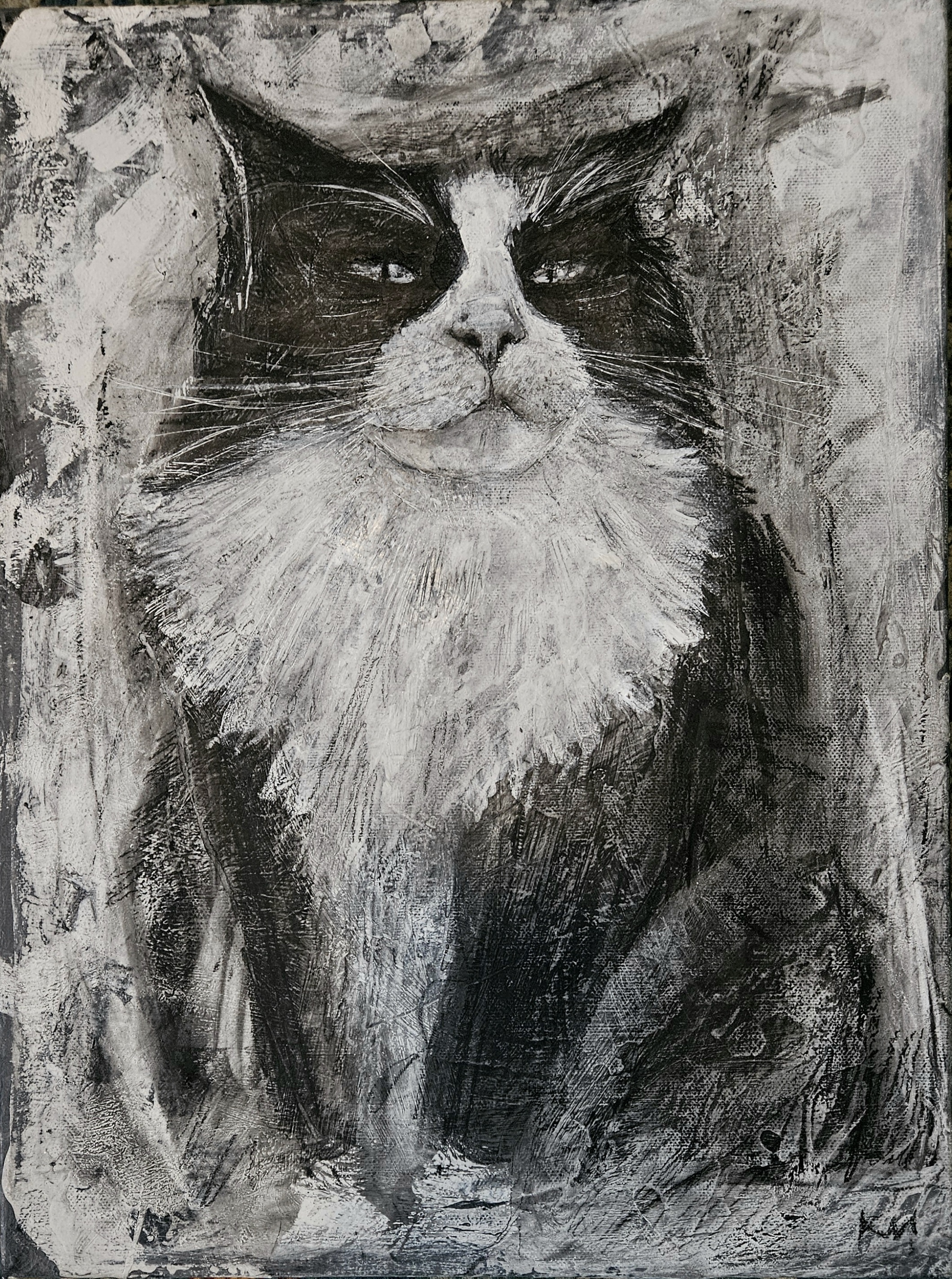 A Whimsical Cat Portrait Crafted with Mixed Media