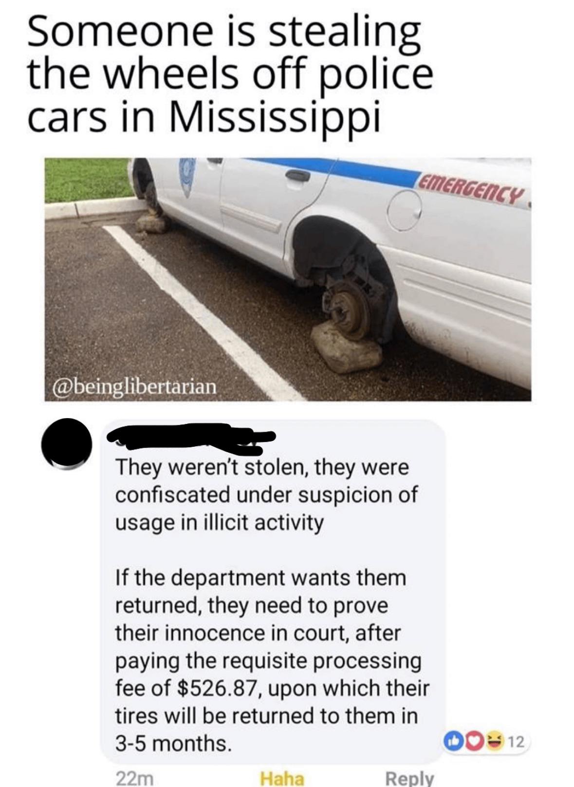 Wheels Are Going Missing from Police Cars in Mississippi!