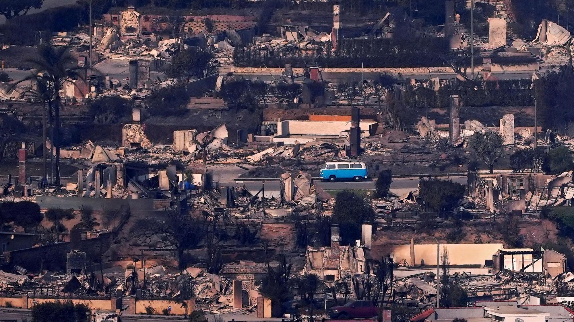 A VW Van Stands Amidst the Ashes of Malibu Homes - January 9, 2025