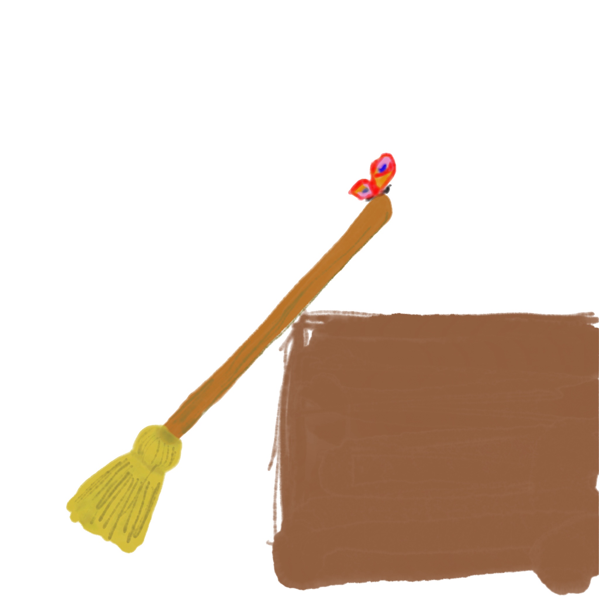 A whimsical butterfly and a broomstick